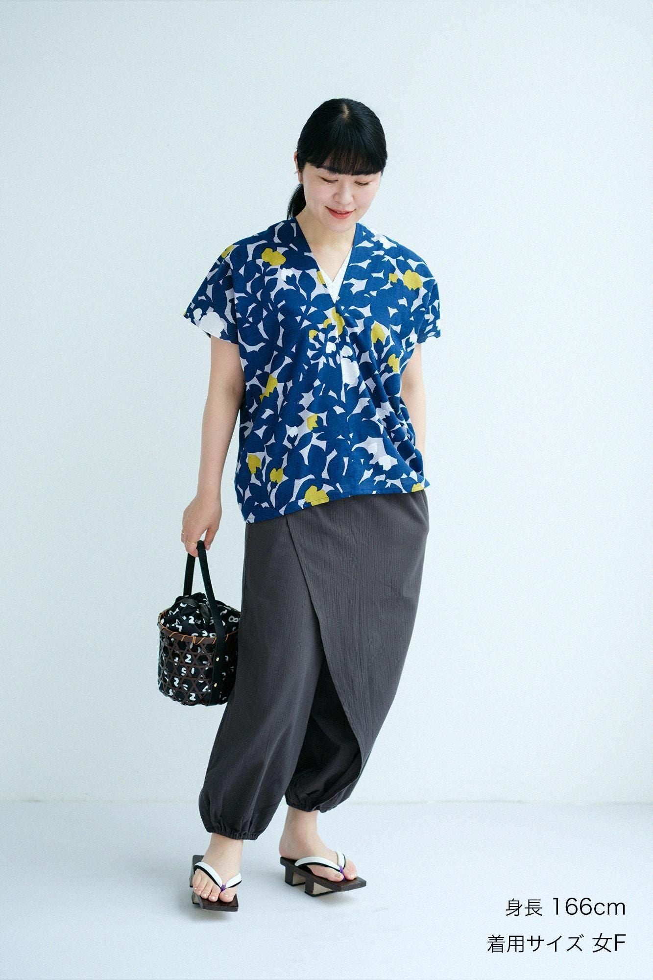 伊勢木棉 文 方形上衣 拼接/野薔薇