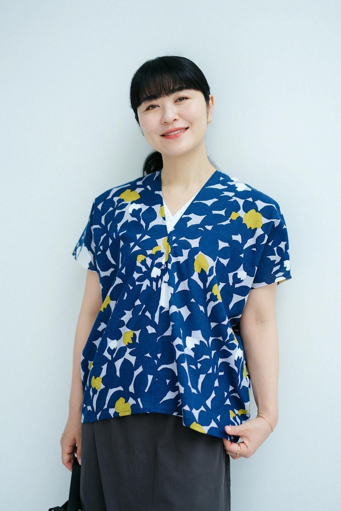 伊勢木棉 文 方形上衣 拼接/野薔薇