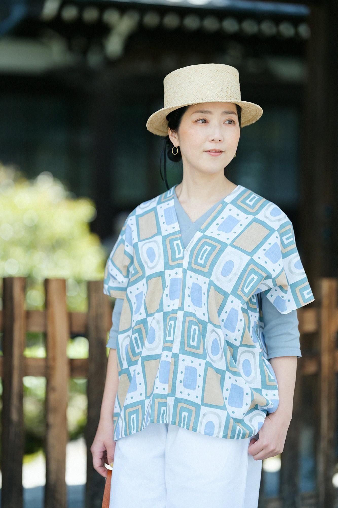 伊勢木棉 文 方形上衣 拼接/王牌