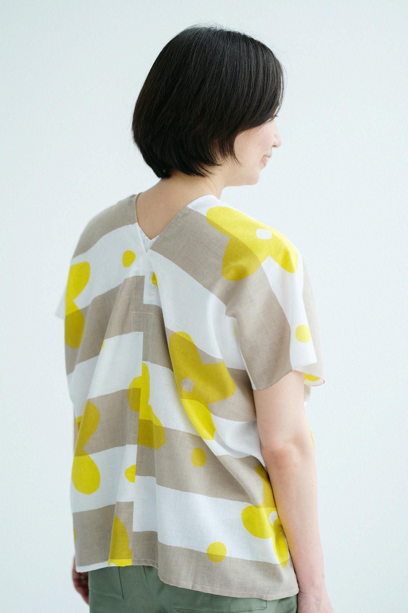 【官網限定】伊勢木棉 文 方形上衣 拼接/花風 檸檬色