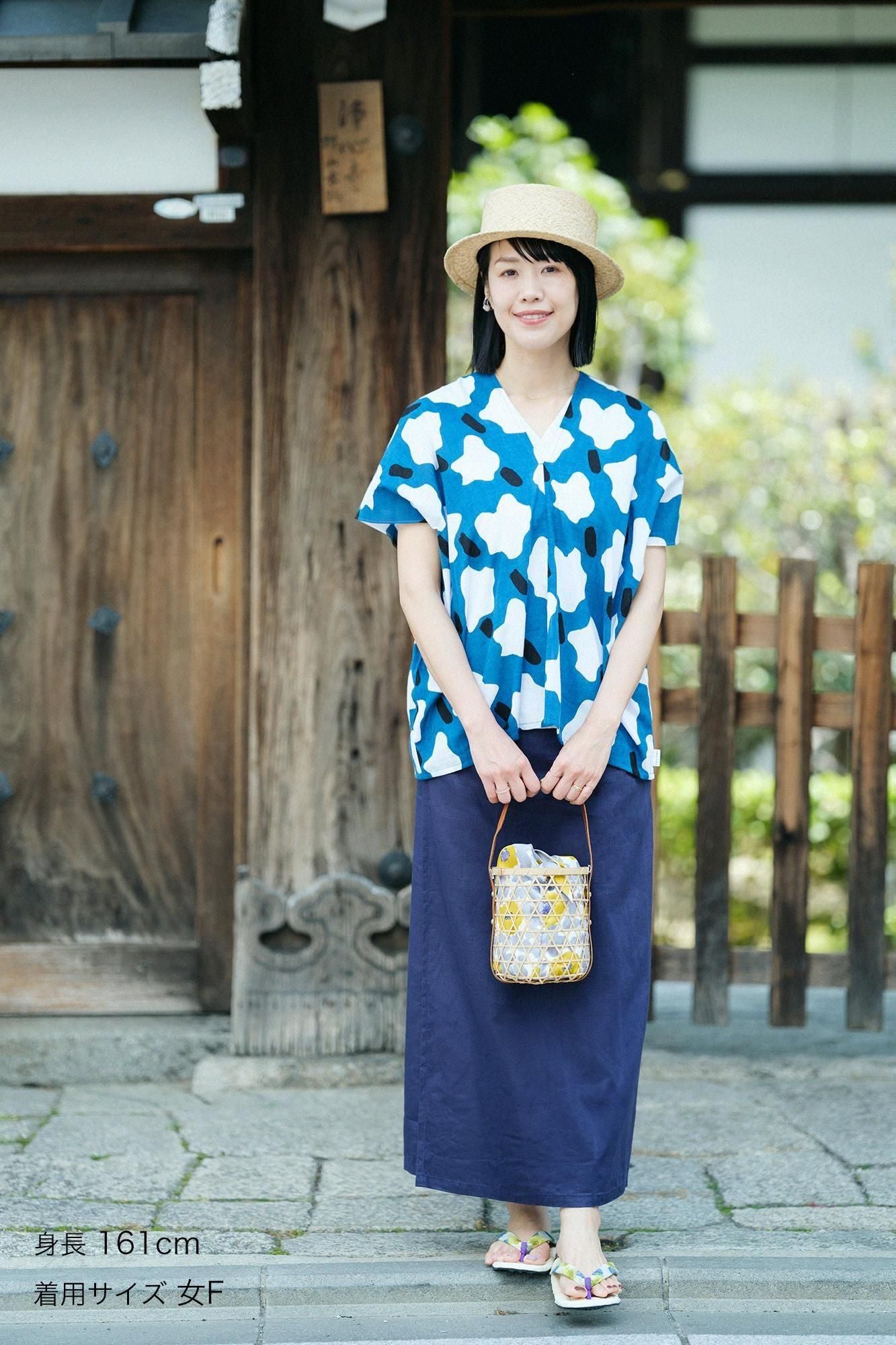 伊勢木棉 文 方形上衣 拼接/棉花糖