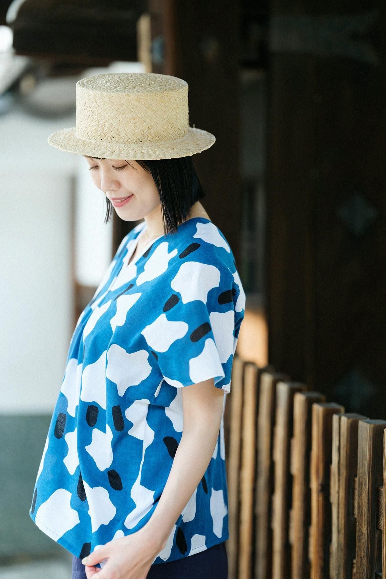 伊勢木棉 文 方形上衣 拼接/棉花糖