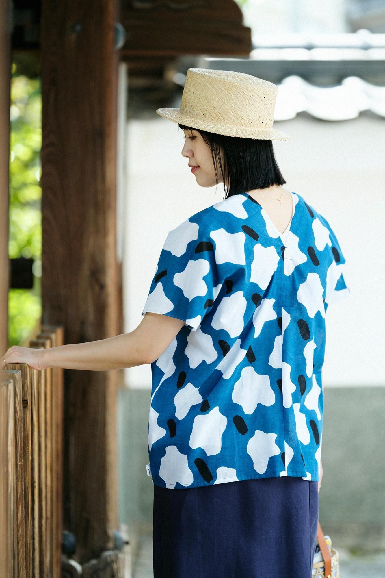 伊勢木棉 文 方形上衣 拼接/棉花糖