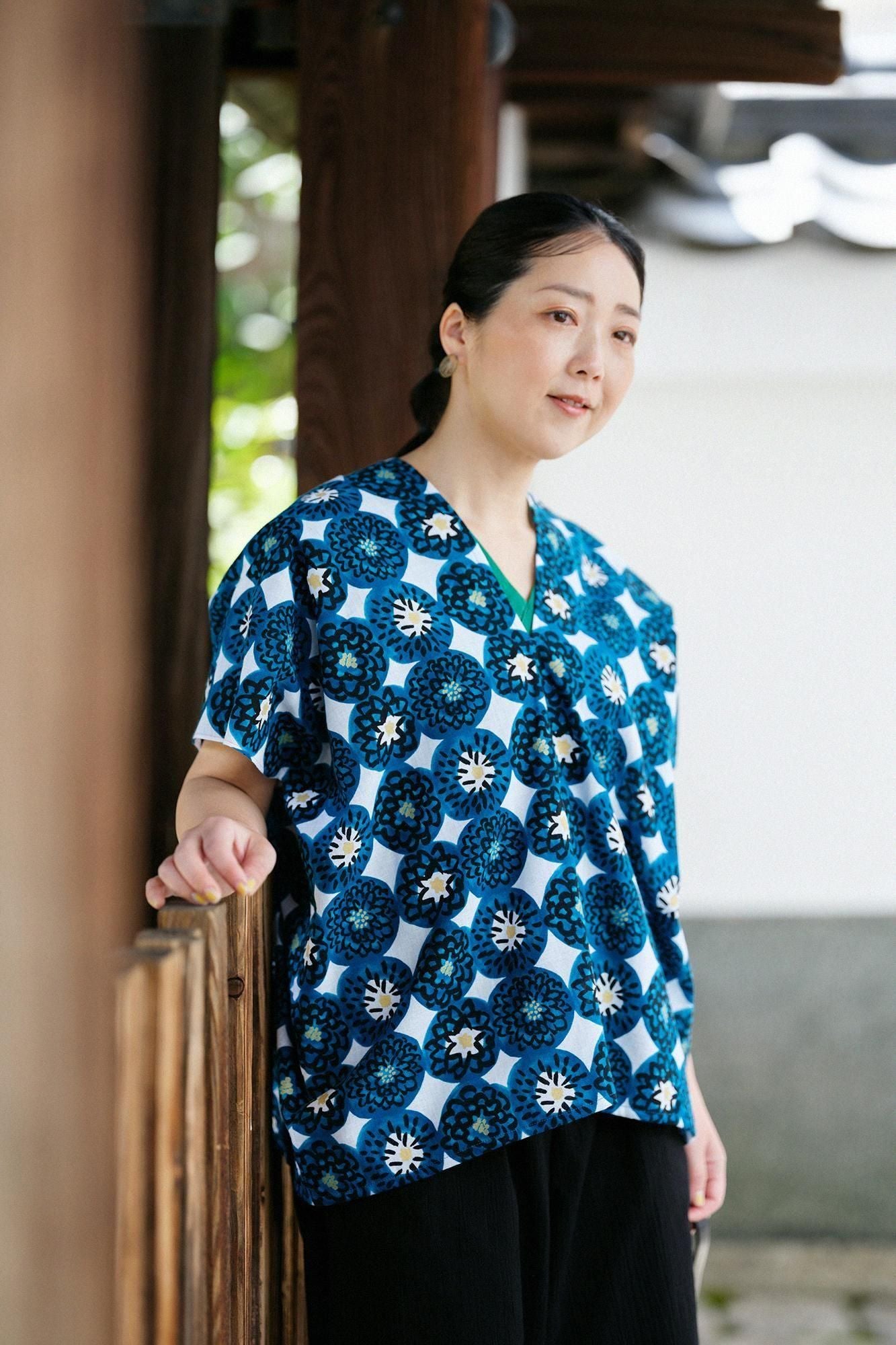 伊勢木棉 文 方形上衣 拼接/寒菊