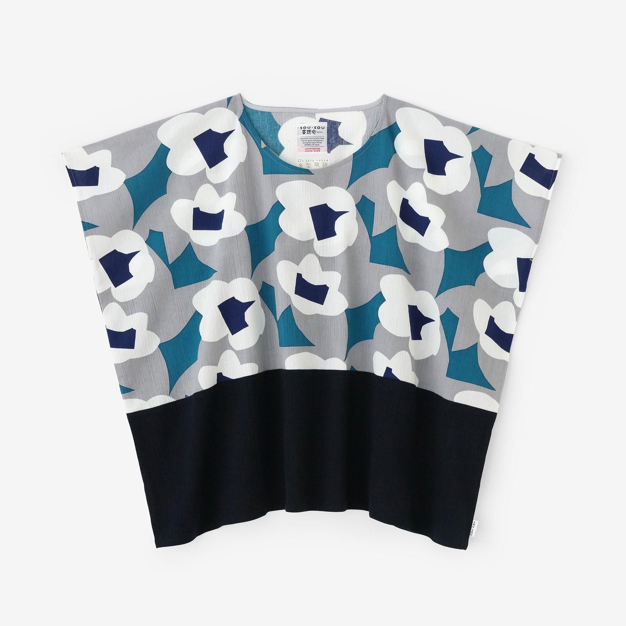 高島縮棉 20/20 方形上衣 雙色 肩紋樣/夢想×藍黑色