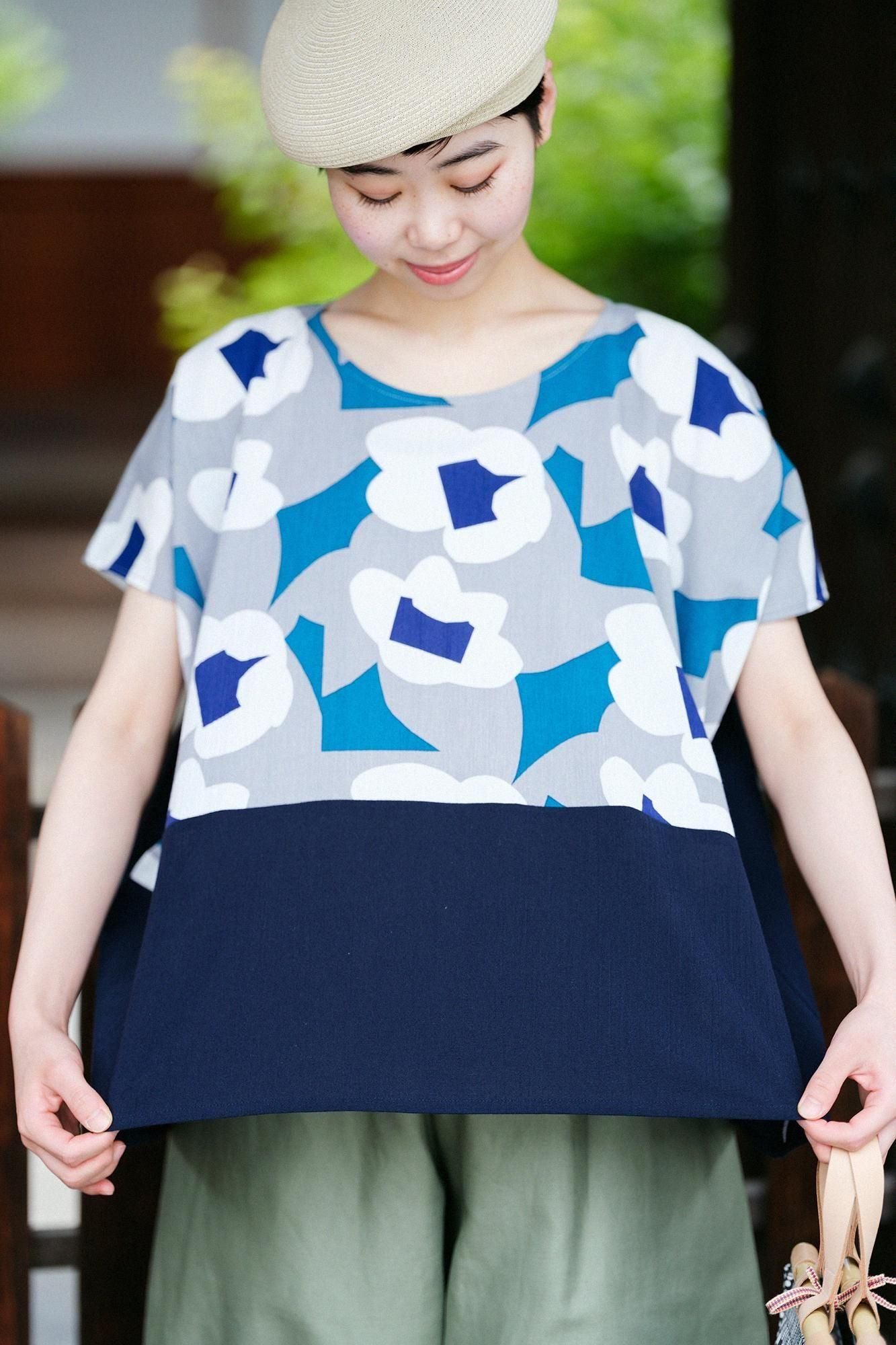 高島縮棉 20/20 方形上衣 雙色 肩紋樣/夢想×藍黑色