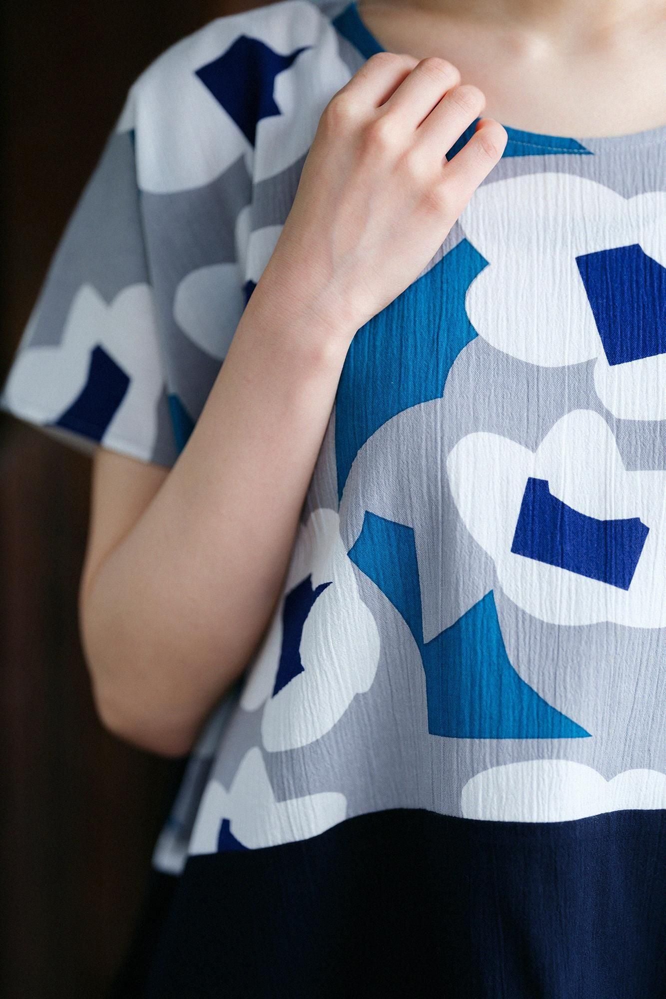 高島縮棉 20/20 方形上衣 雙色 肩紋樣/夢想×藍黑色