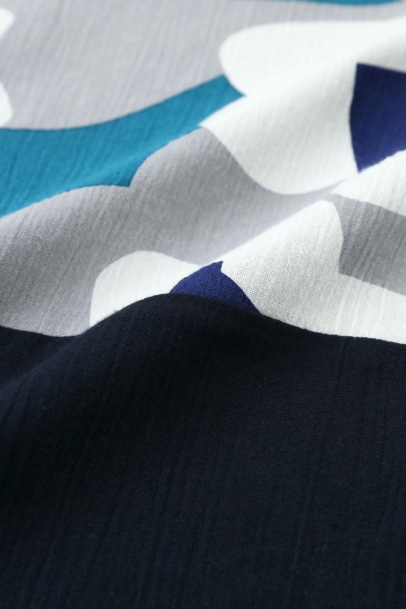 高島縮棉 20/20 方形上衣 雙色 肩紋樣/夢想×藍黑色