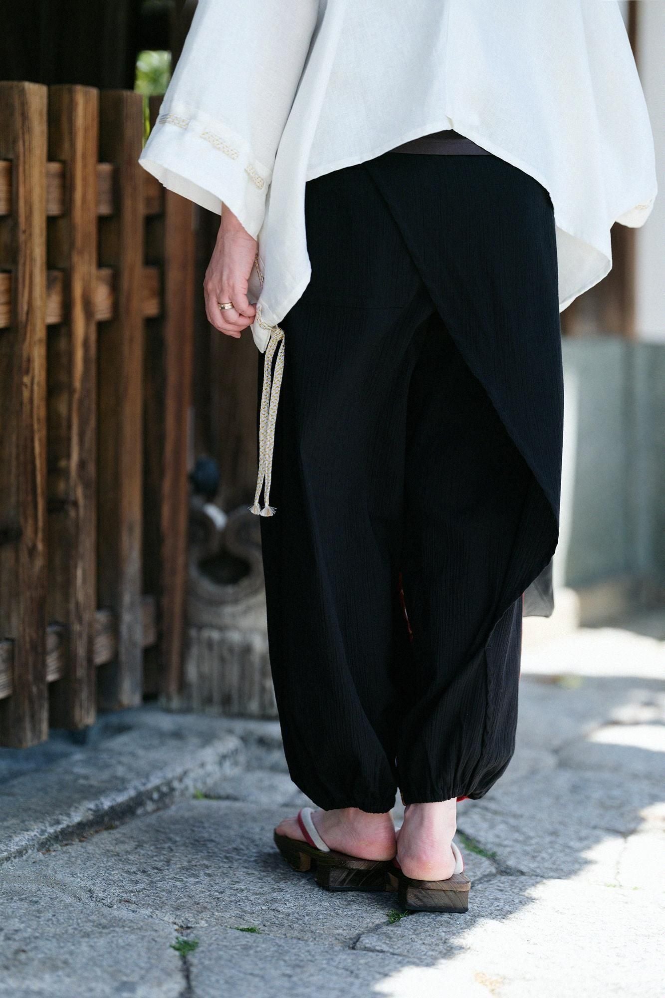 高島縮棉 20/20手柄寛衣下 和裝褲雙色/黑色×金襴緞子2