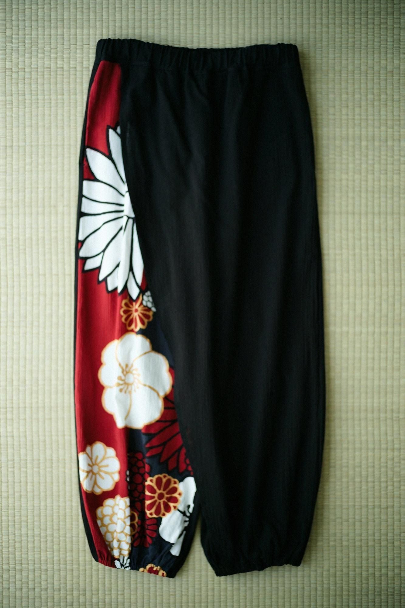 高島縮棉 20/20手柄寛衣下 和裝褲雙色/黑色×金襴緞子2