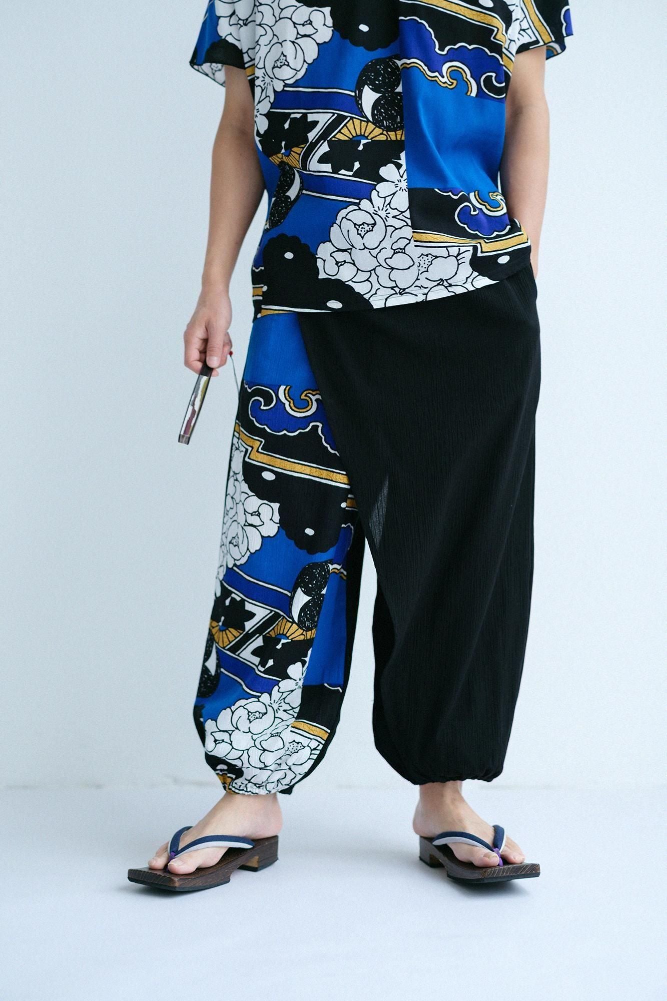 高島縮棉 20/20手柄寛衣下 和裝褲雙色/黑色×傾奇