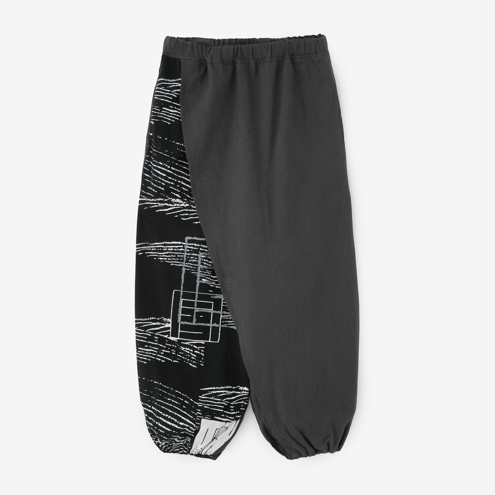 Chizimi Cotton 20/20 Wrap Harem Pants Bi-color / Dark Grey × Wave of Reiwa