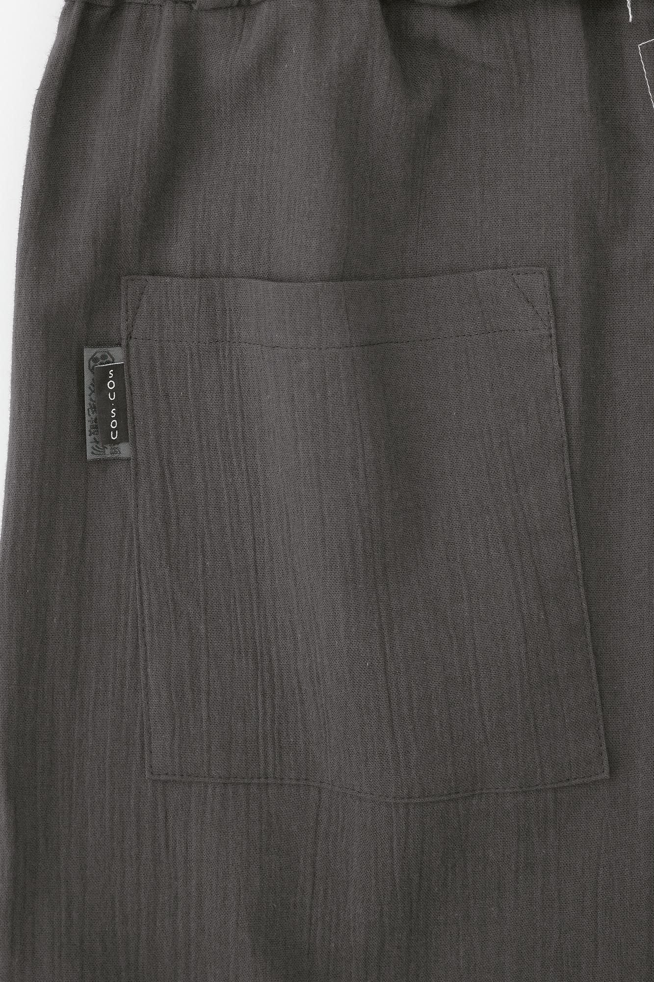 Chizimi Cotton 20/20 Wrap Harem Pants Bi-color / Dark Grey × Wave of Reiwa