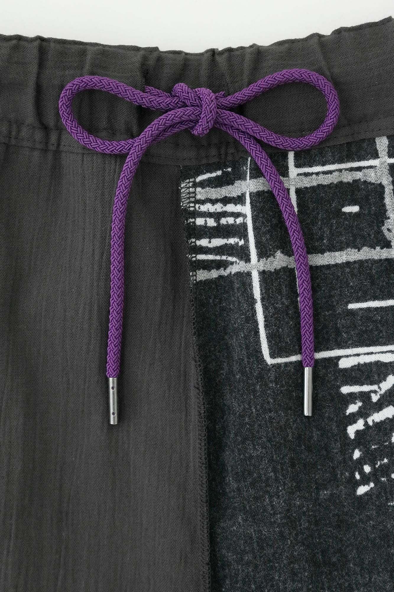 Chizimi Cotton 20/20 Wrap Harem Pants Bi-color / Dark Grey × Wave of Reiwa