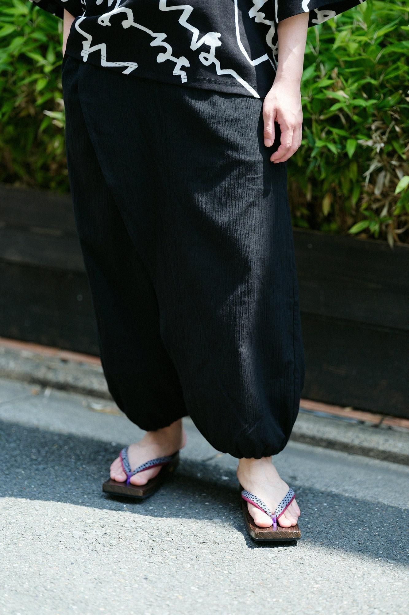 【Online】Chizimi Cotton 20/20 Wrap Harem Pants(TakaMikan SkirtstomachPants and Skirts)/Black2