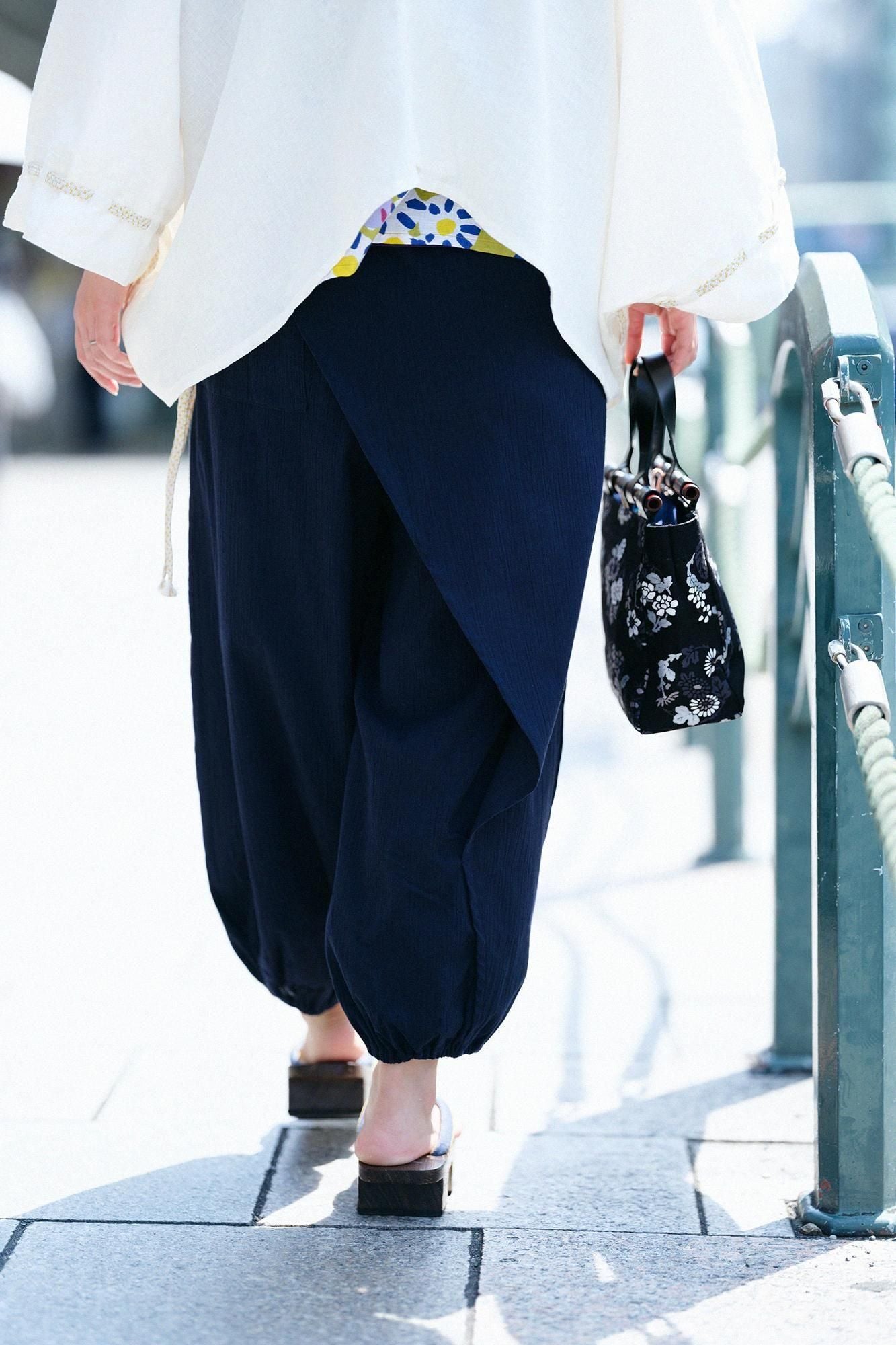 Chizimi Cotton 20/20 Wrap Harem Pants / Dark Blue 2