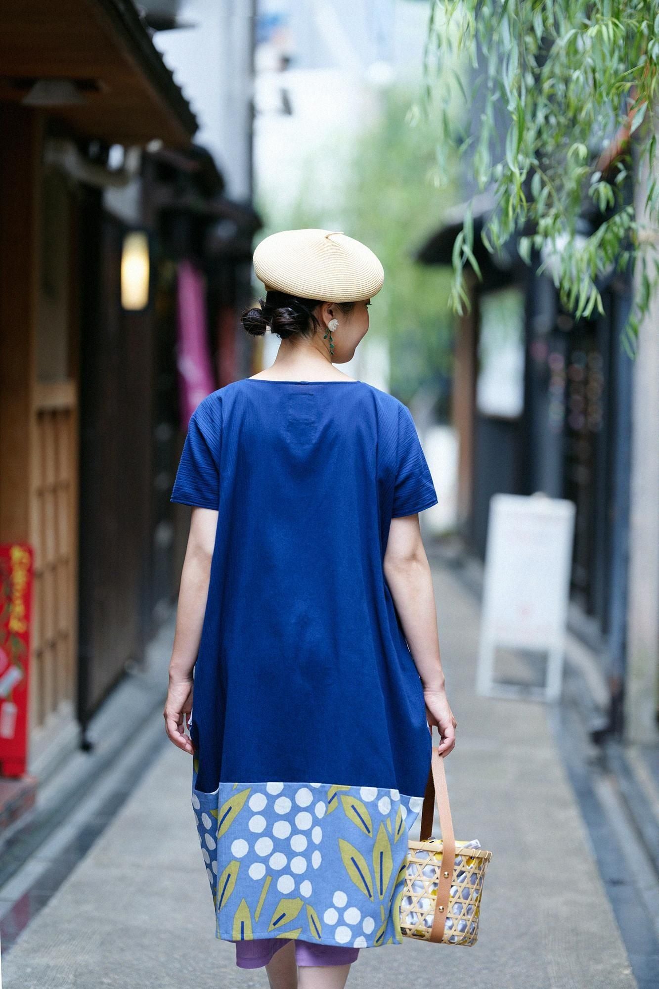 타카시마치지미 20/20 직사각형 원피스 Kumi (쿠미) 밑단 무늬 (스소모뇨) / 감색 (누콘) ×난텐치쿠