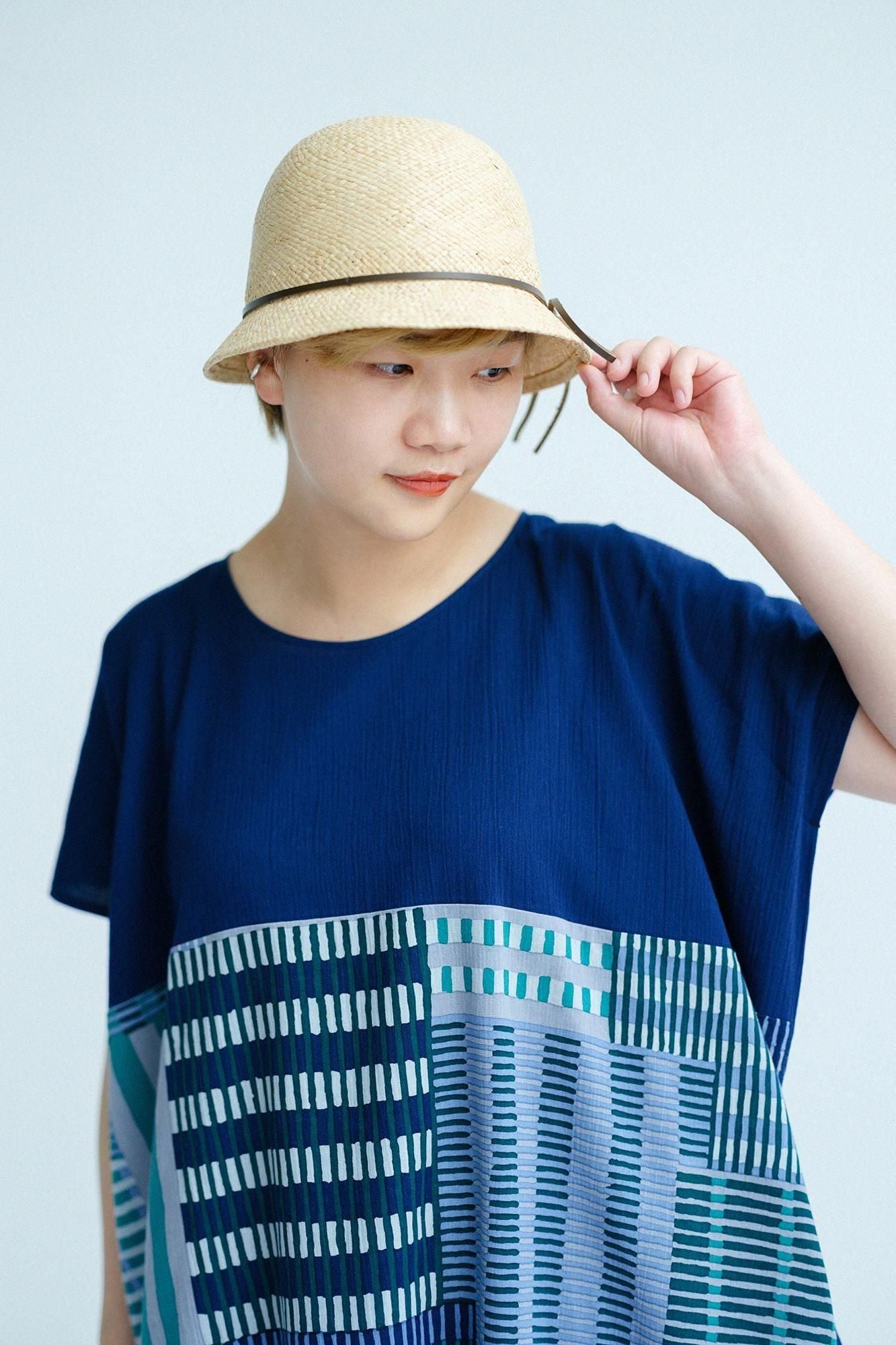 타카시마치지미 20/20 직사각형 원피스 쿠미 헴 패턴/네이비 블루 x마텐로 아사미 (Asakimaki)