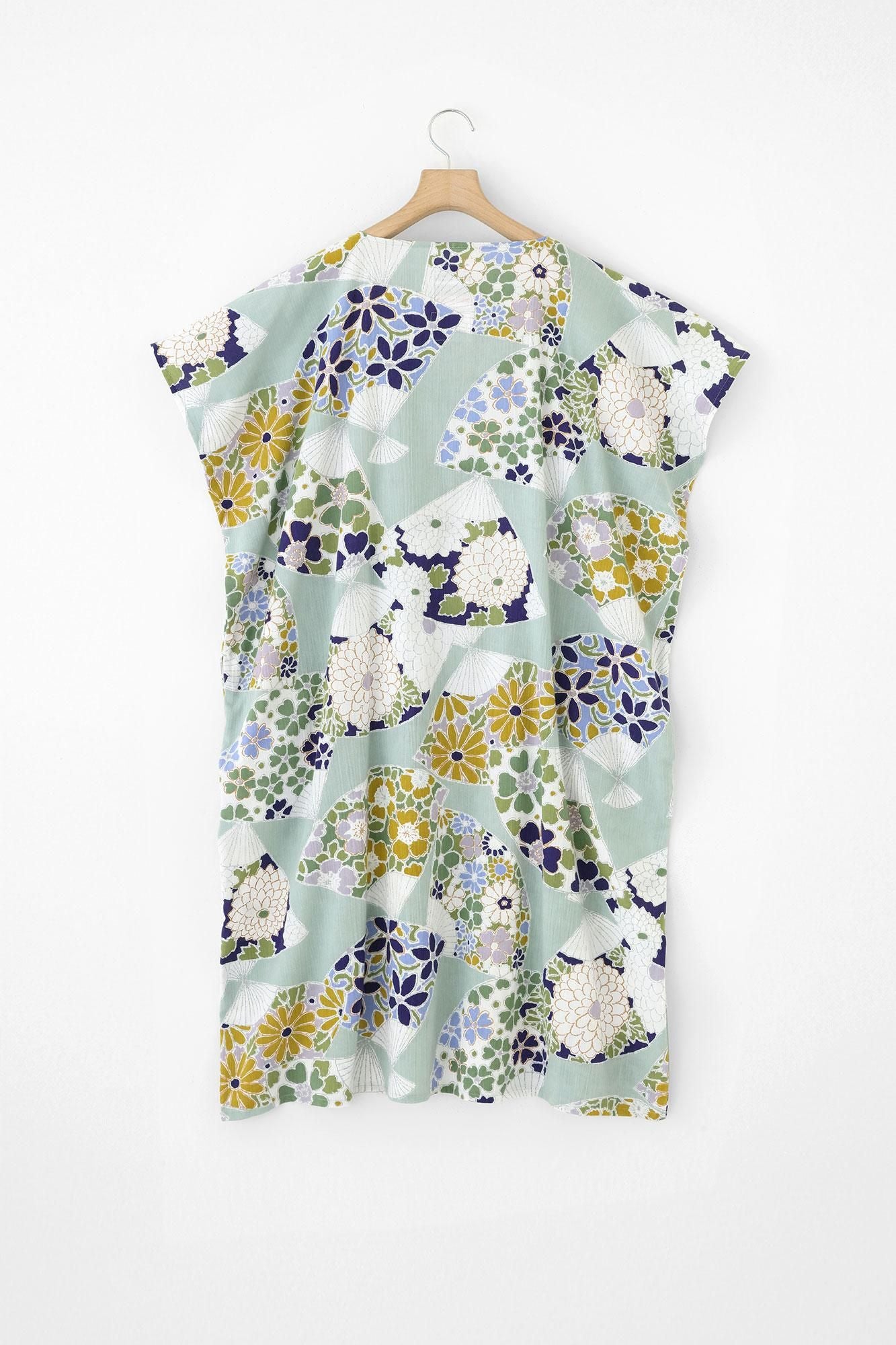 高島縮棉 20/20 長方形洋裝(chohokei)/扇子 柳灰色