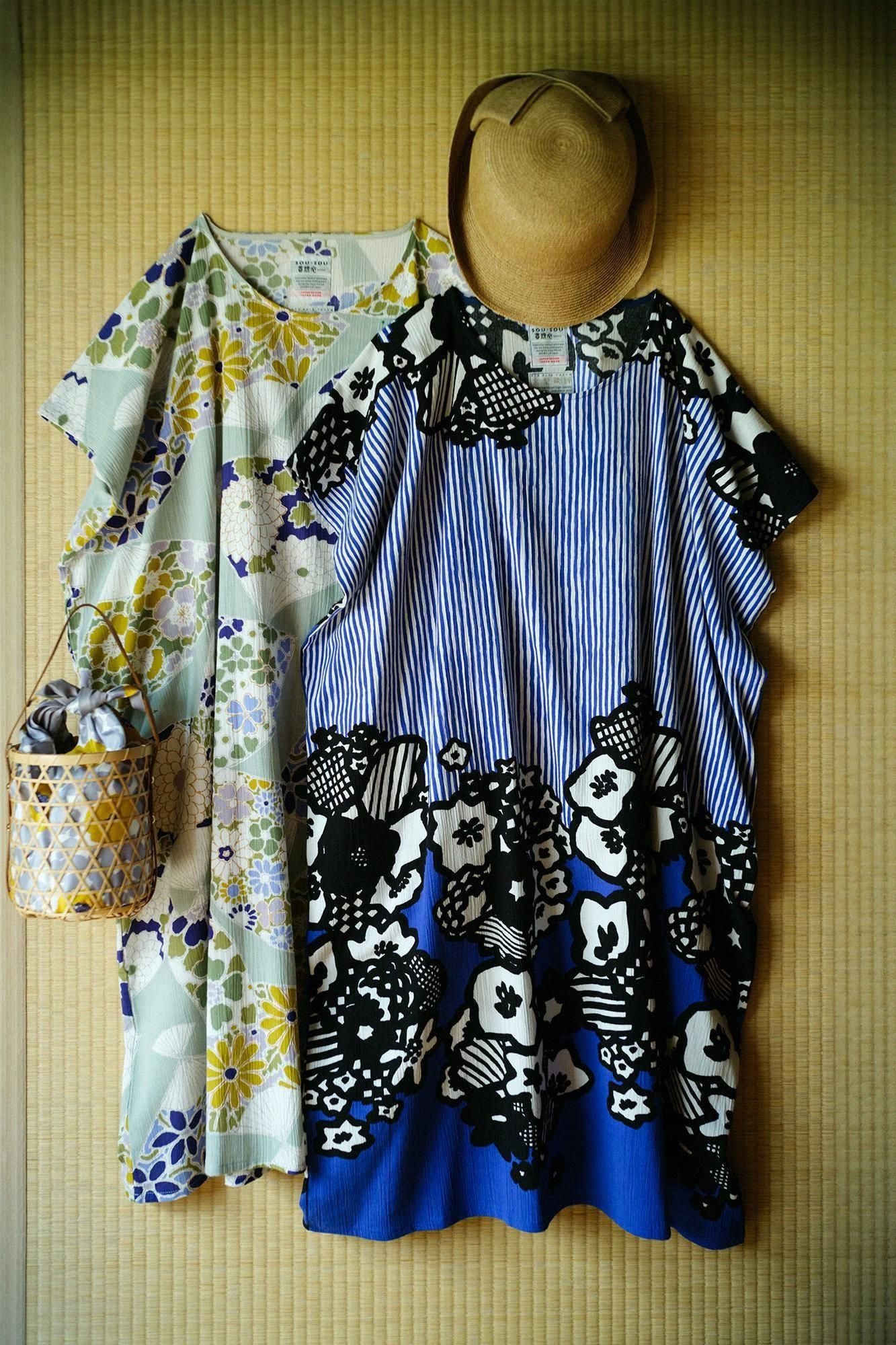 高島縮棉 20/20 長方形洋裝(chohokei)/扇子 柳灰色