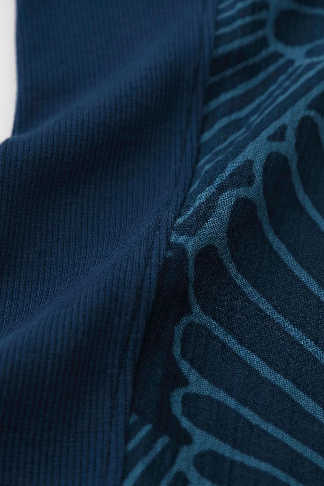 高島縮棉 20/20藍捺染哈倫褲/菊扇