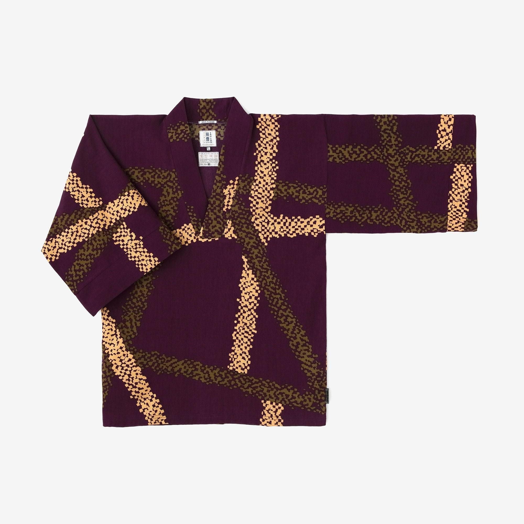 Chizimi Cotton 40/40 Fubi Kimono Shirt / Tied-up Bluish Purple