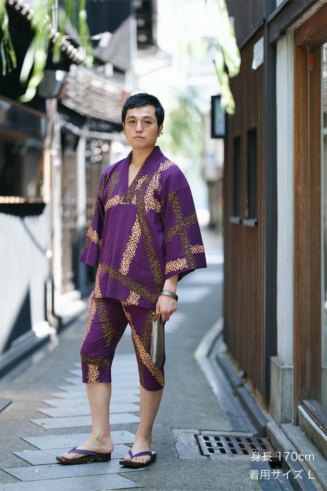 Chizimi Cotton 40/40 Fubi Kimono Shirt / Tied-up Bluish Purple