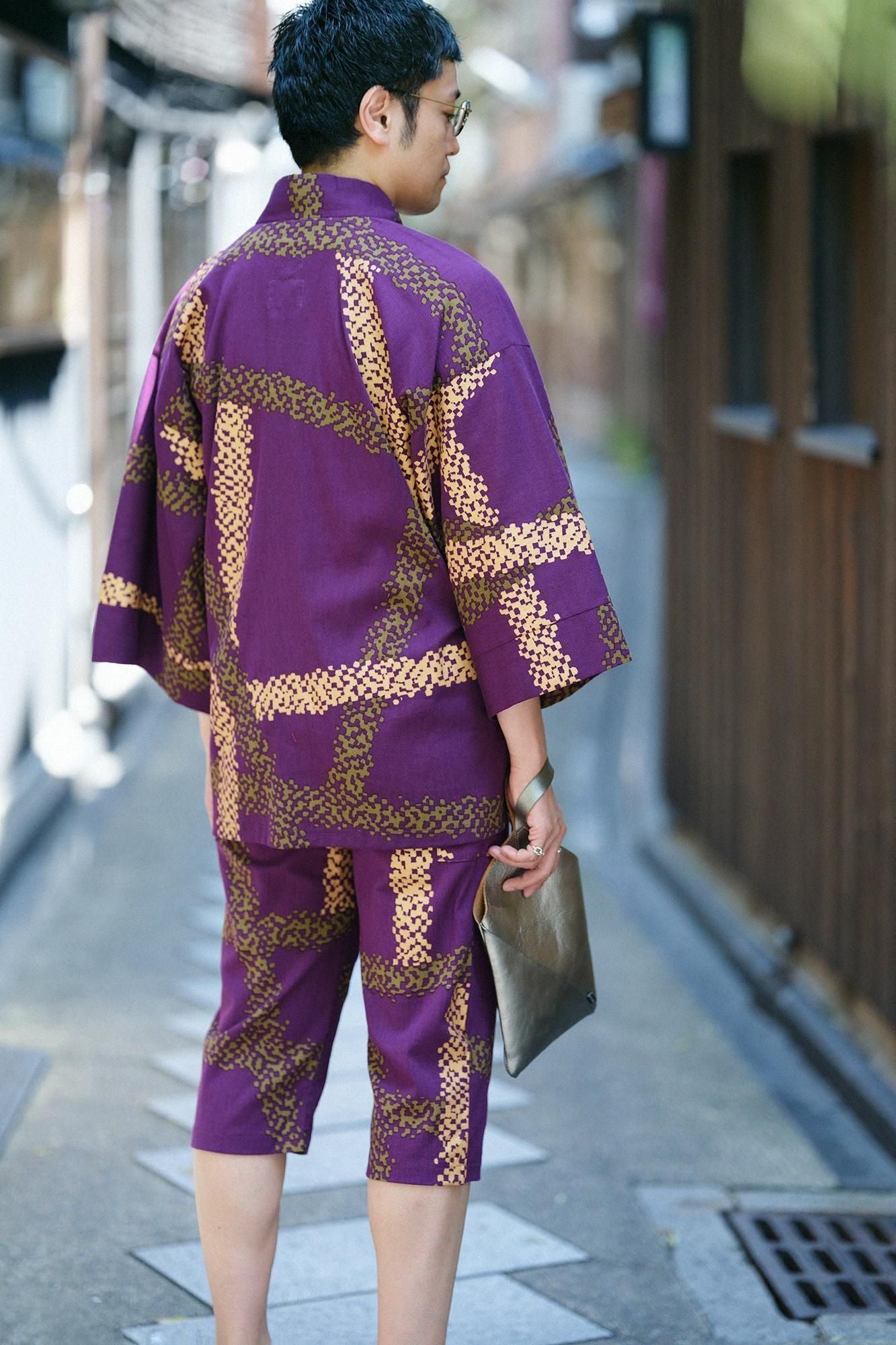 Chizimi Cotton 40/40 Fubi Kimono Shirt / Tied-up Bluish Purple