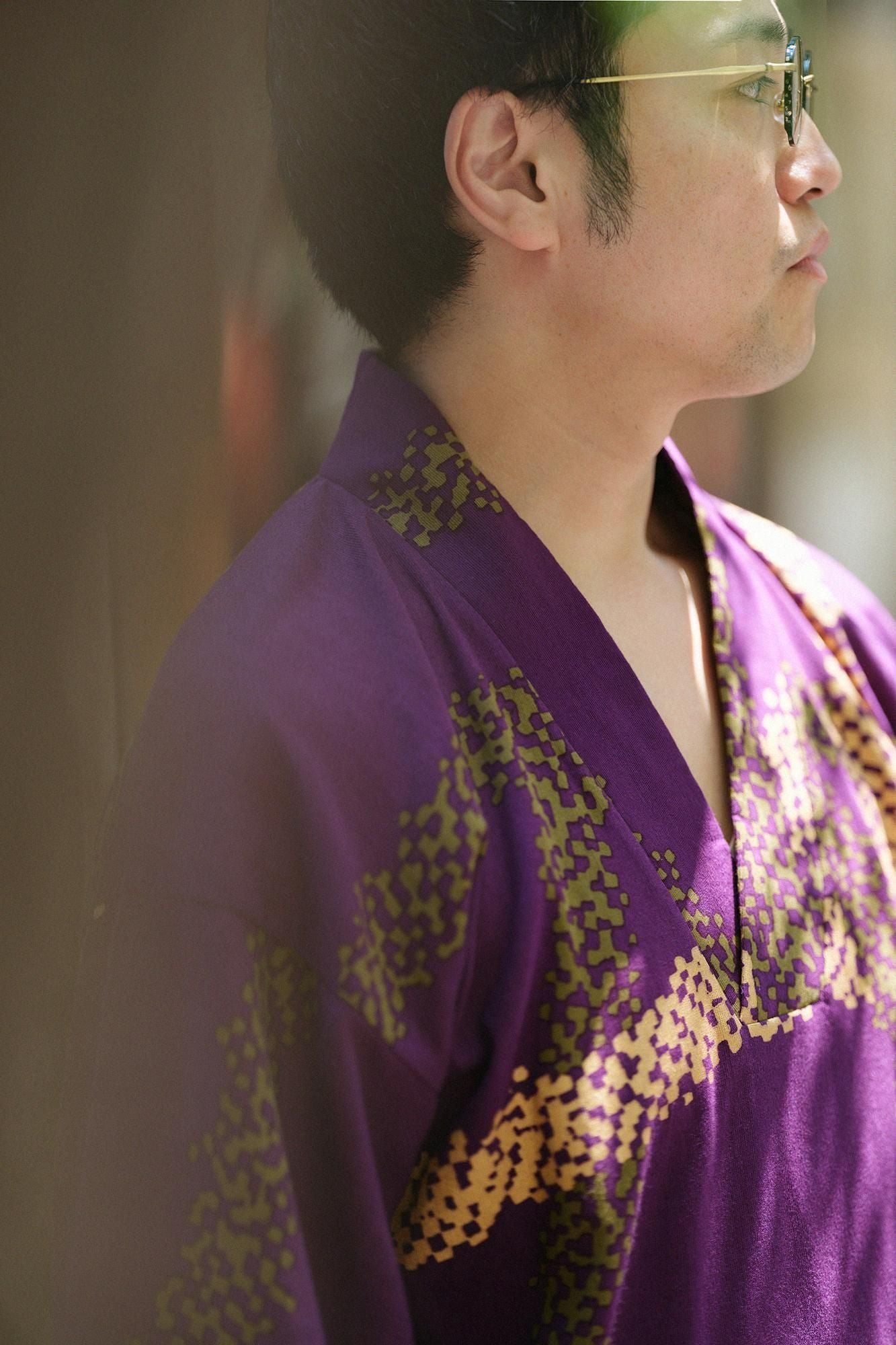 Chizimi Cotton 40/40 Fubi Kimono Shirt / Tied-up Bluish Purple