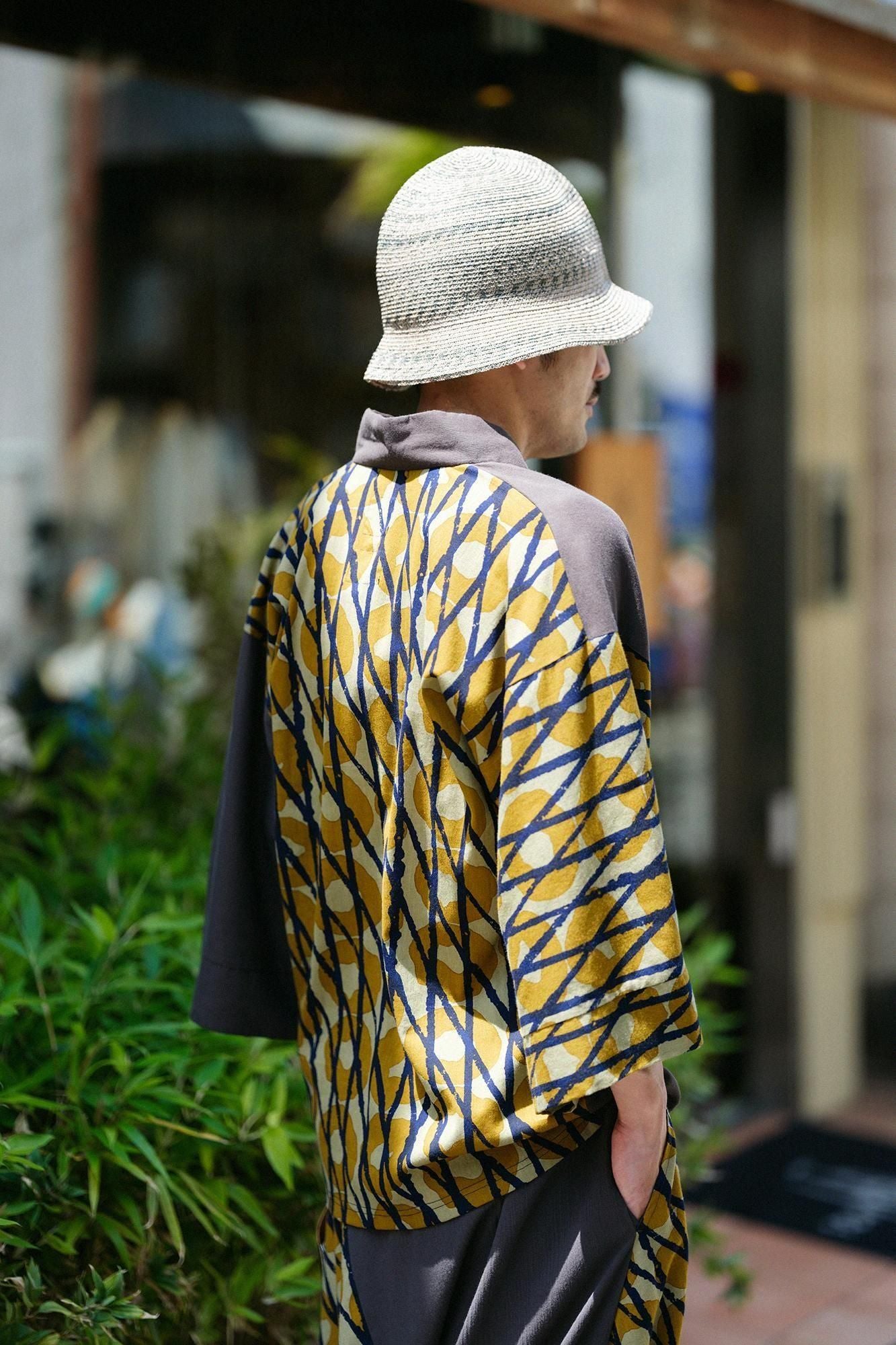 Chizimi Cotton 40/40 Fubi Kimono Shirt Bi-color / Dark Grey × Storm