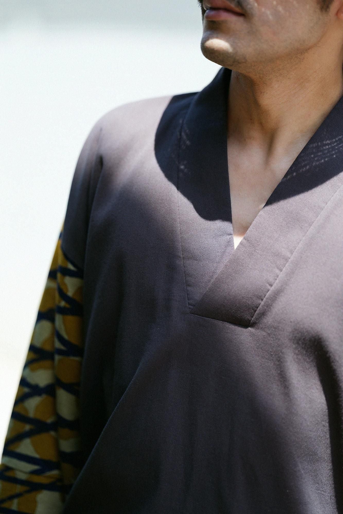 Chizimi Cotton 40/40 Fubi Kimono Shirt Bi-color / Dark Grey × Storm