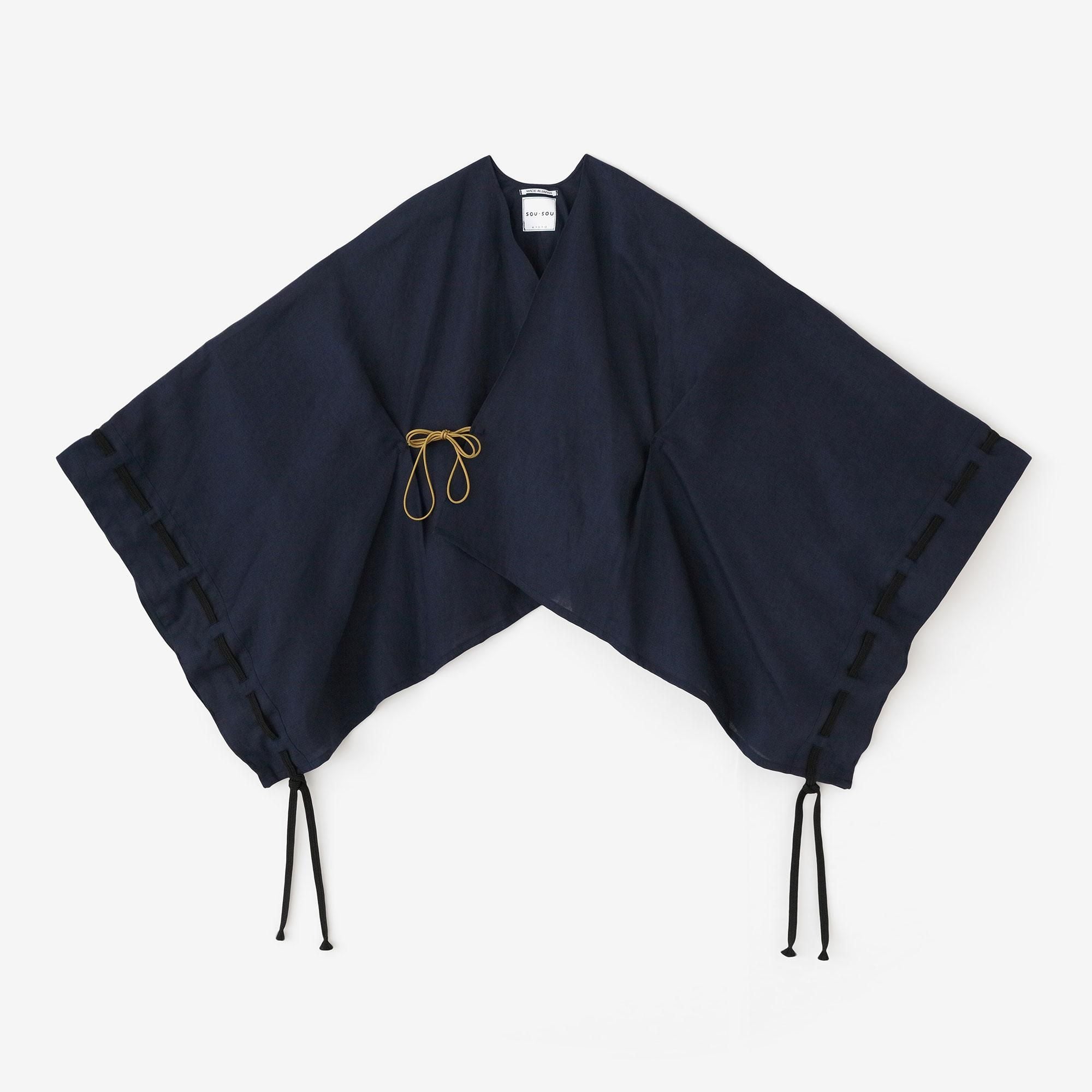 麻 如月披風斗篷袖括/深藍色