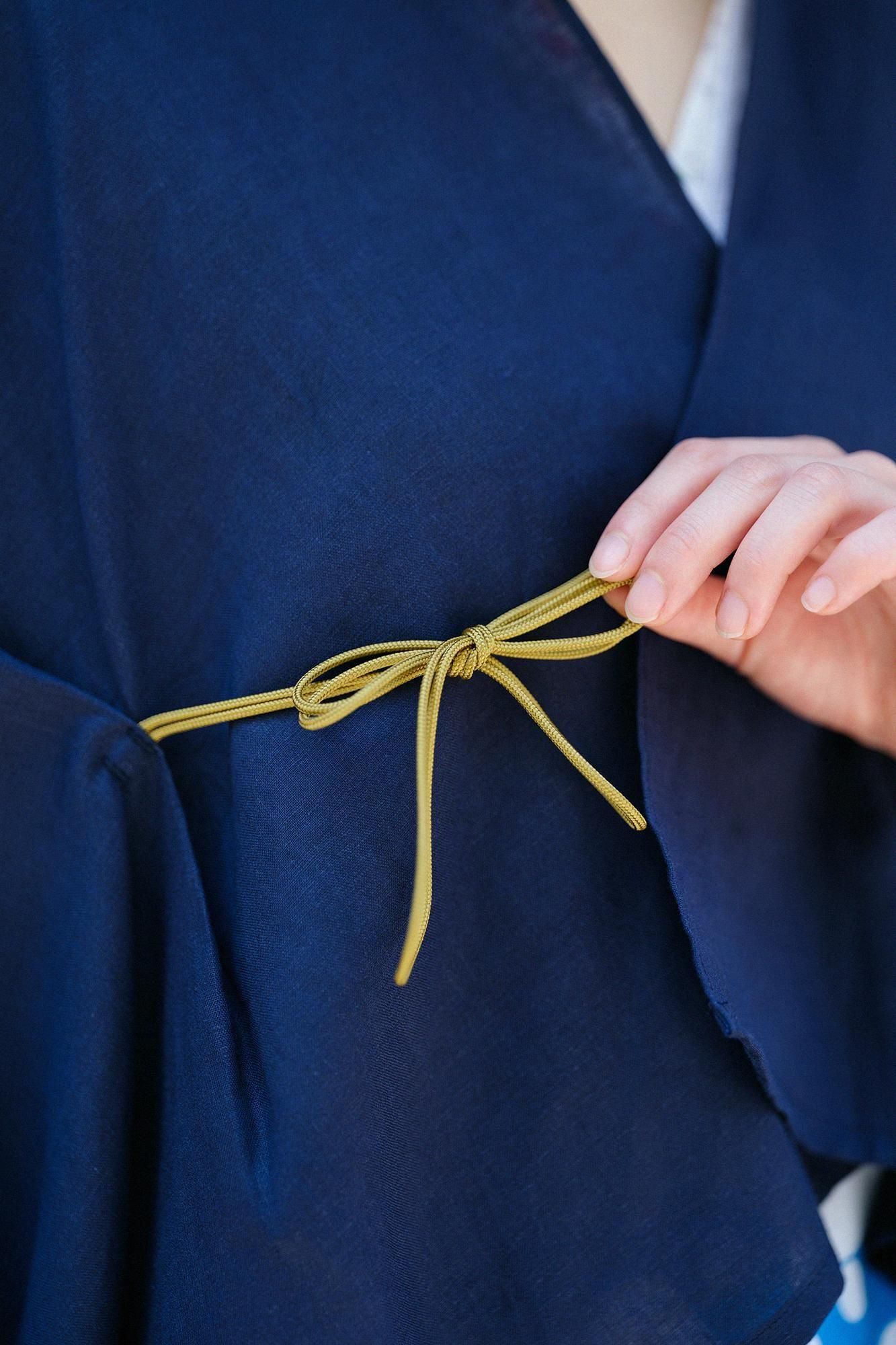 麻 如月披風斗篷袖括/深藍色