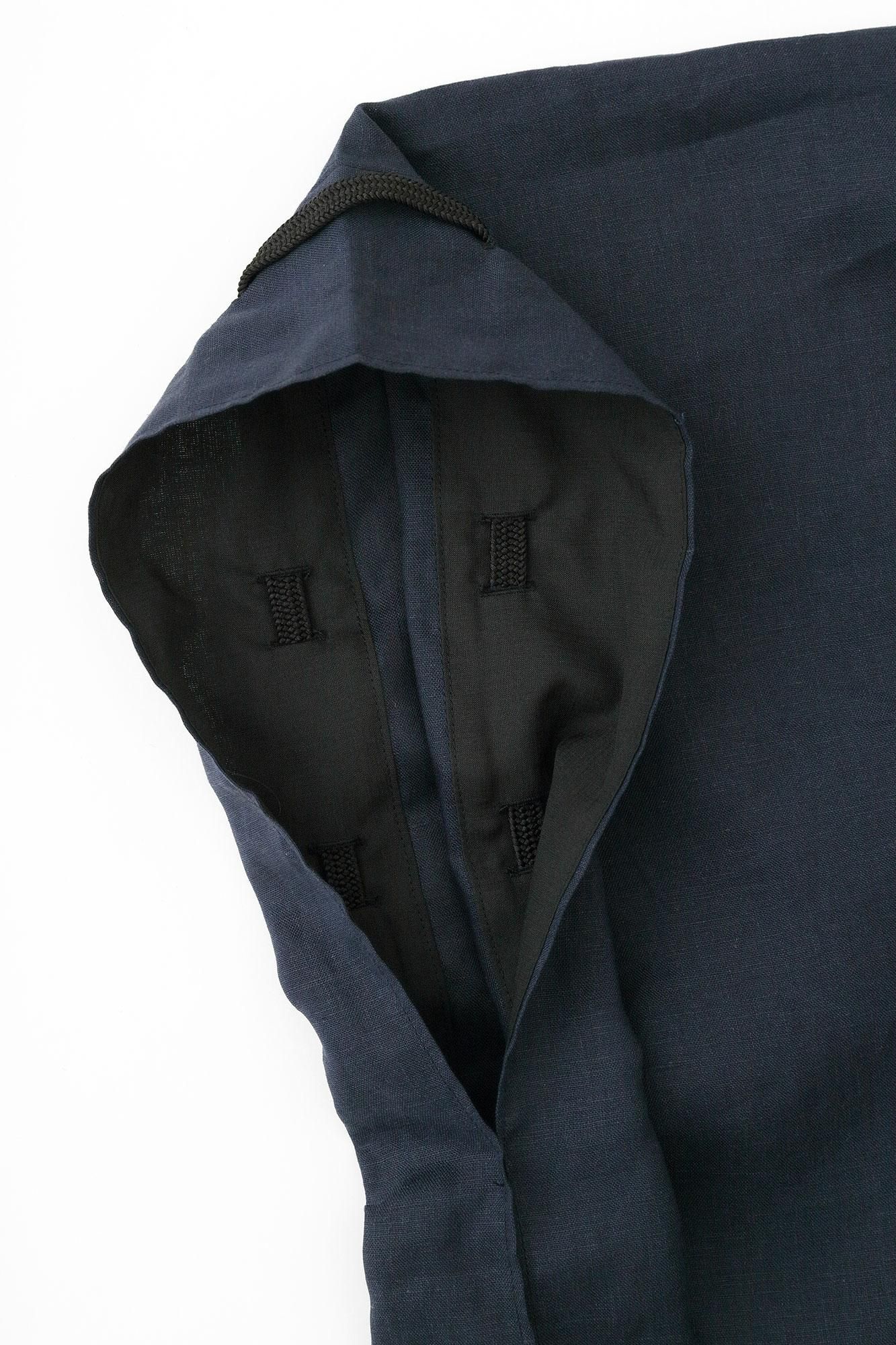 麻 如月披風斗篷袖括/藍黑色