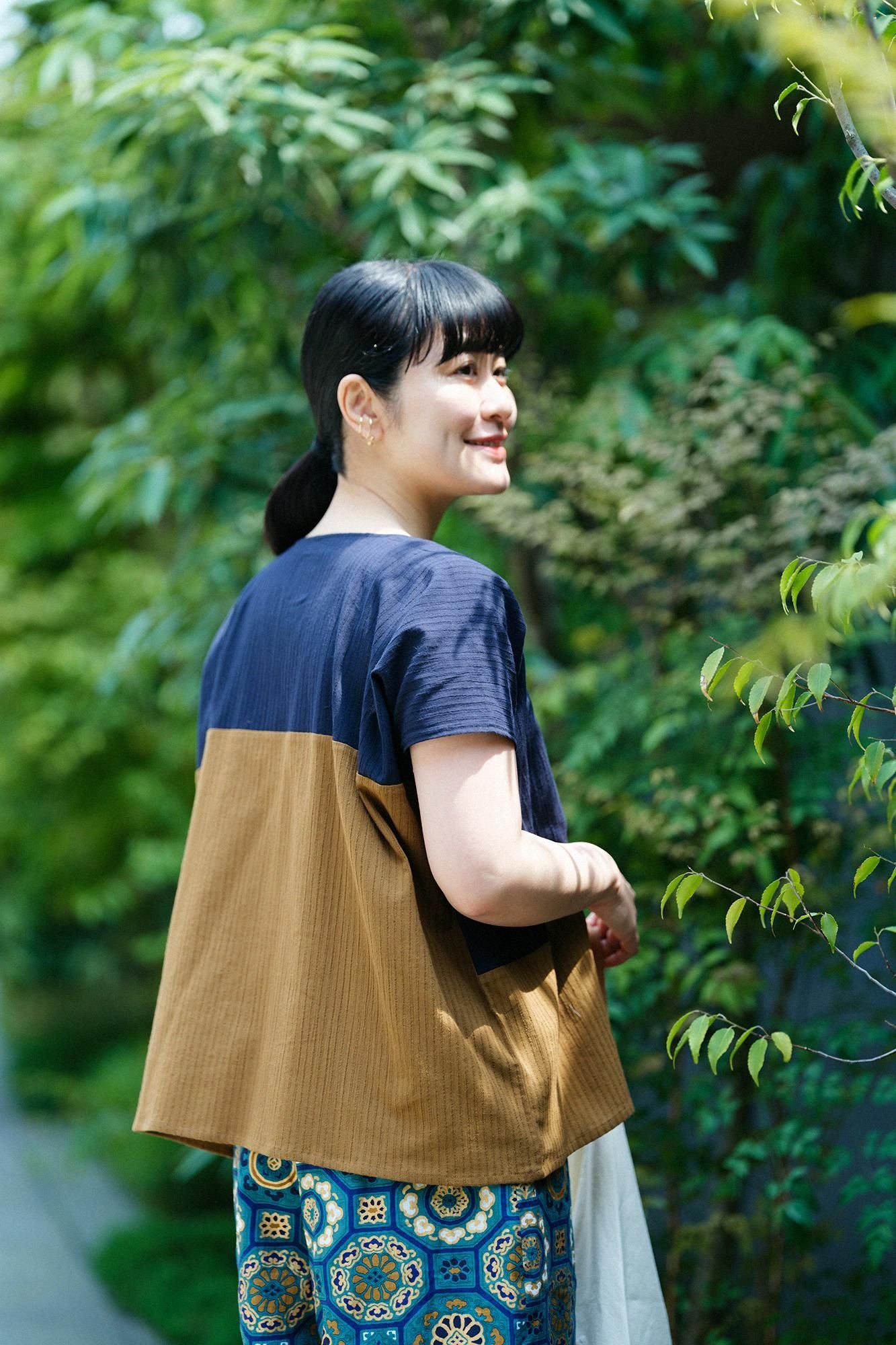 타카시마치지미 40/20 아키하 사각형옷 쿠미/남색(토메콘)×침향색(진코색)