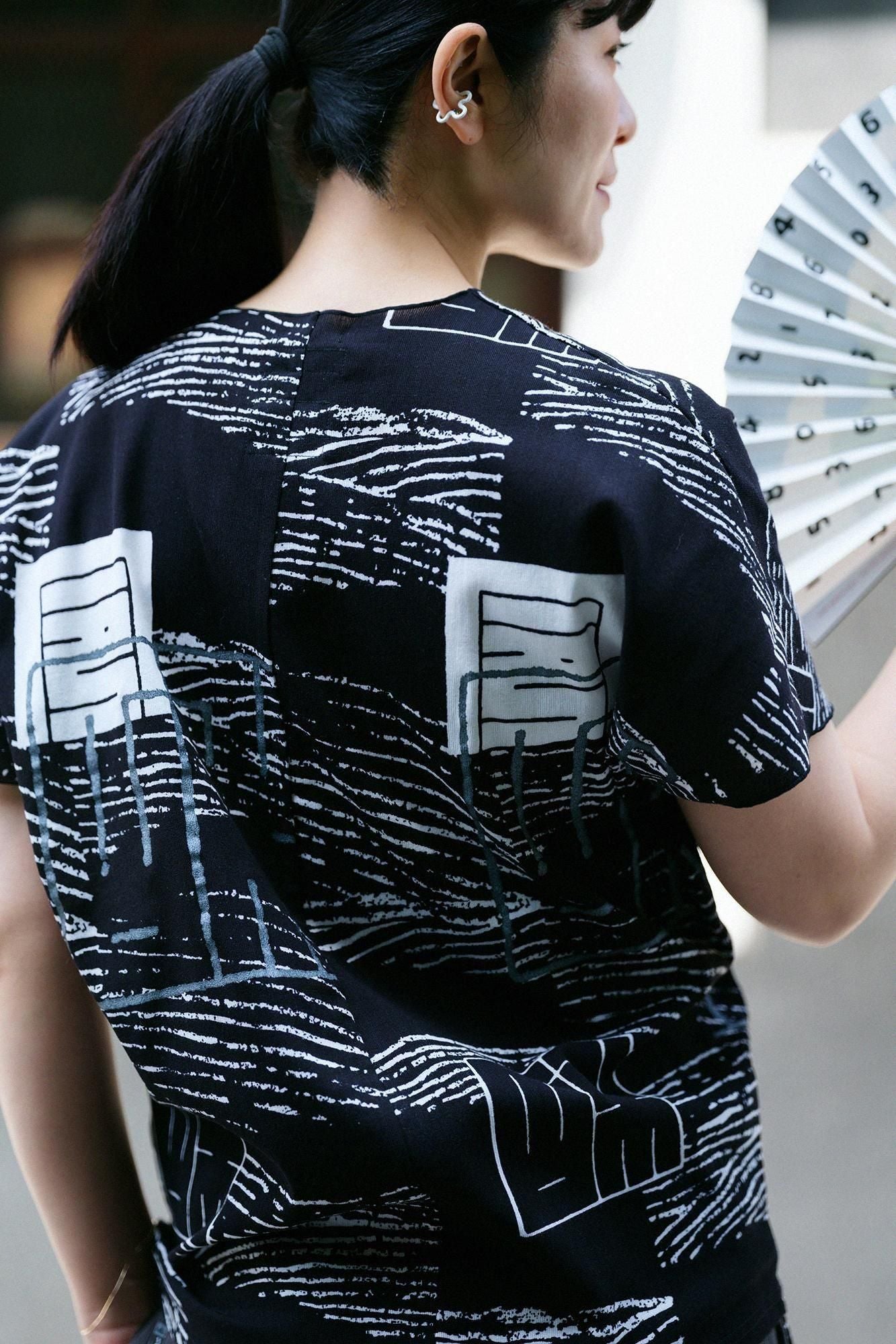 高島縮棉 40/40 短袖上衣/令和之波