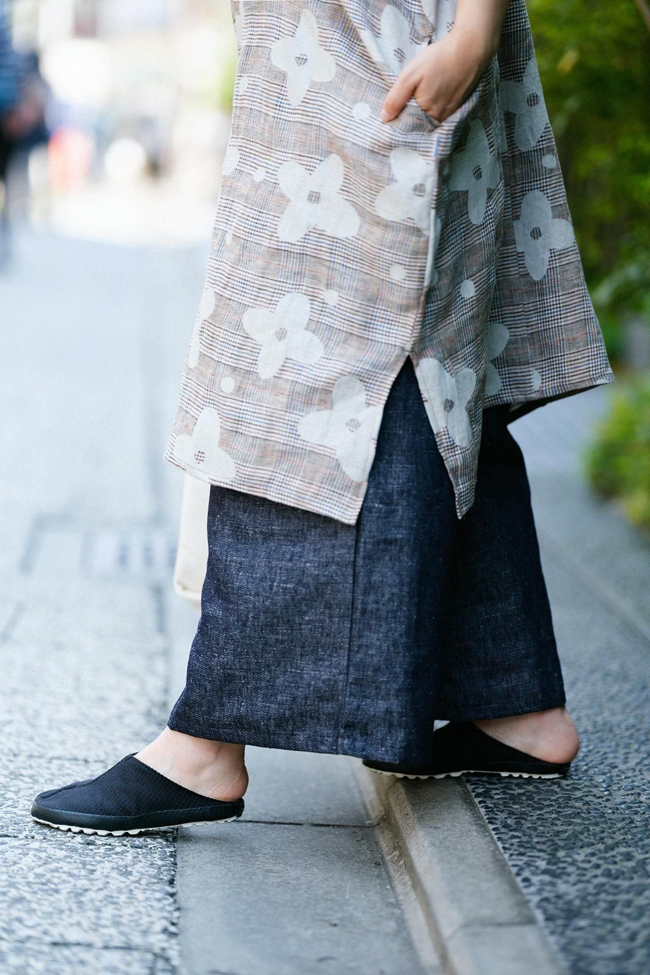 麻 格子織 長方形洋裝拼接/山花風