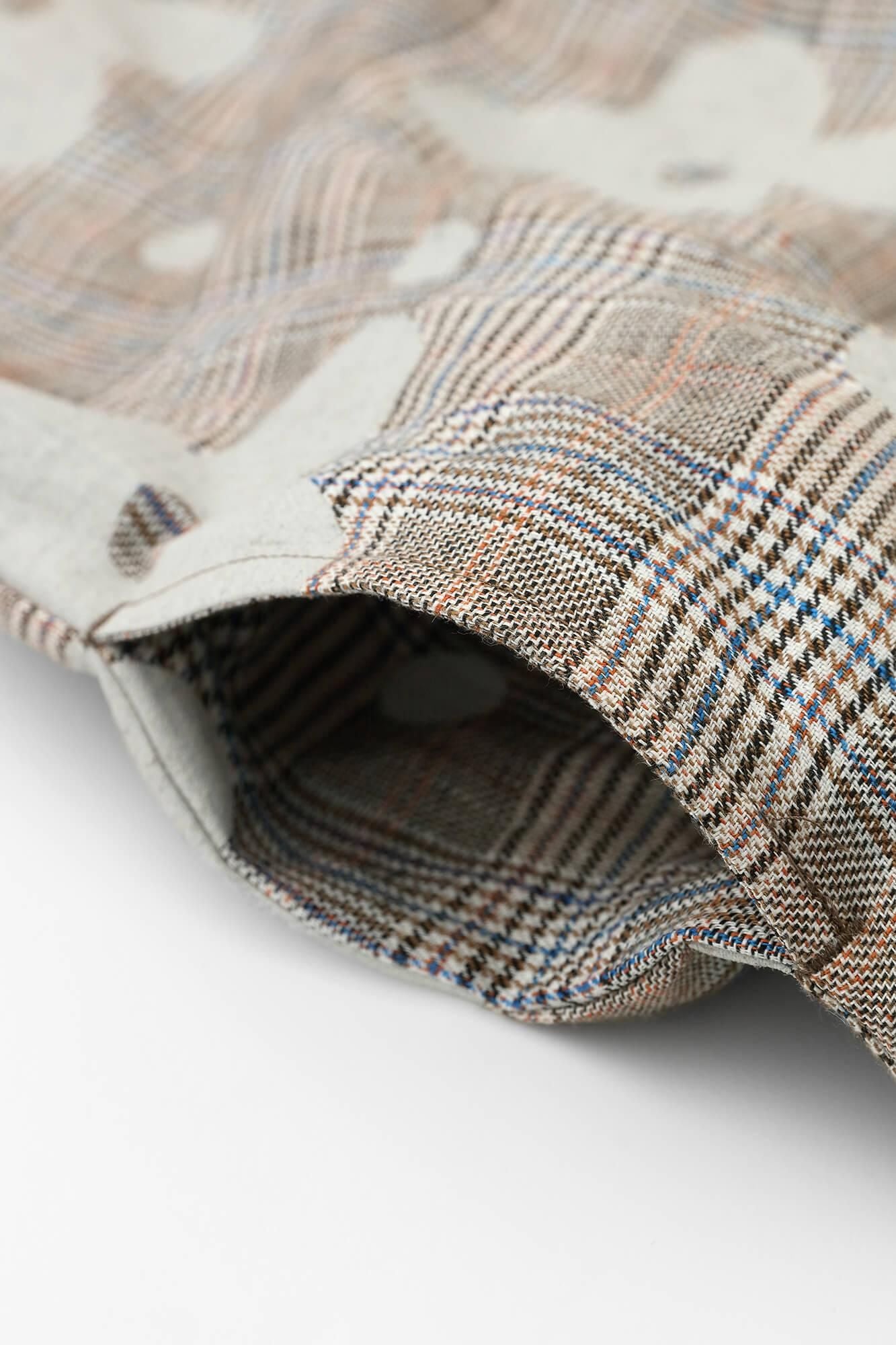 麻 格子織 長方形洋裝拼接/山花風