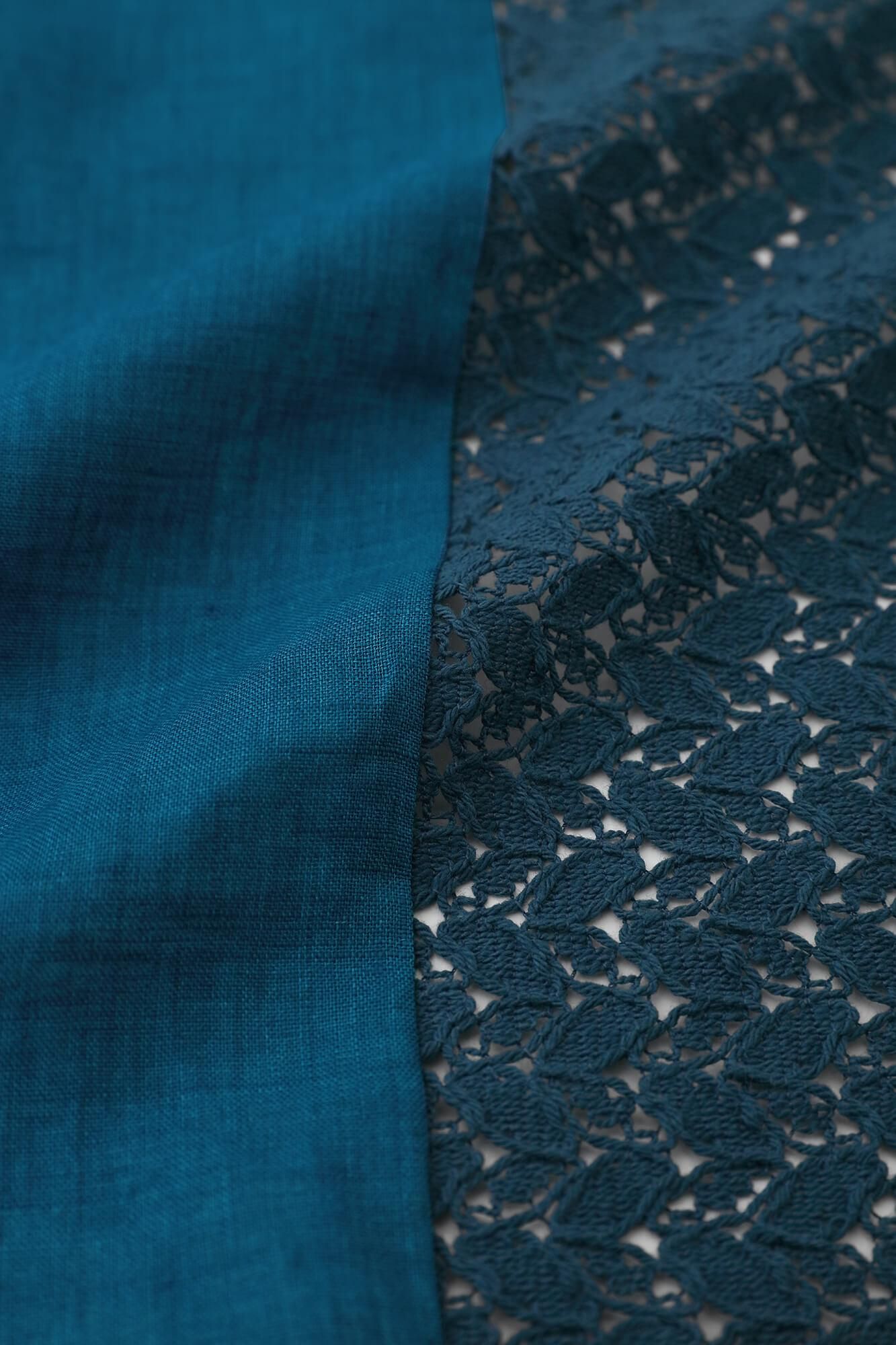 대마 x비침있는 자수 사각형 슬리브한텐(Kakusojanten) 싱글 (Hitoe)/Usuhanada)