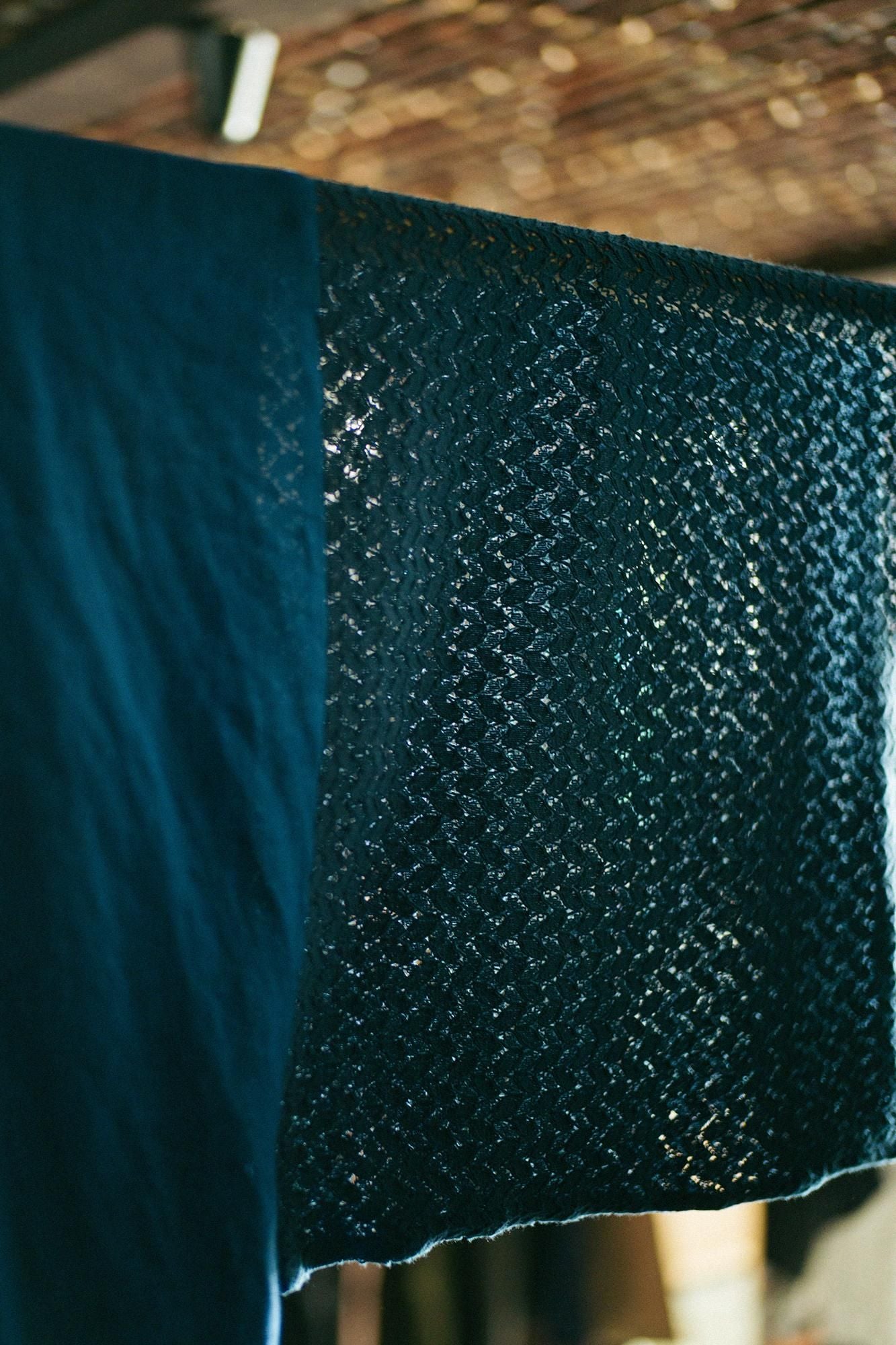 대마 x비침있는 자수 사각형 슬리브한텐(Kakusojanten) 싱글 (Hitoe)/Usuhanada)