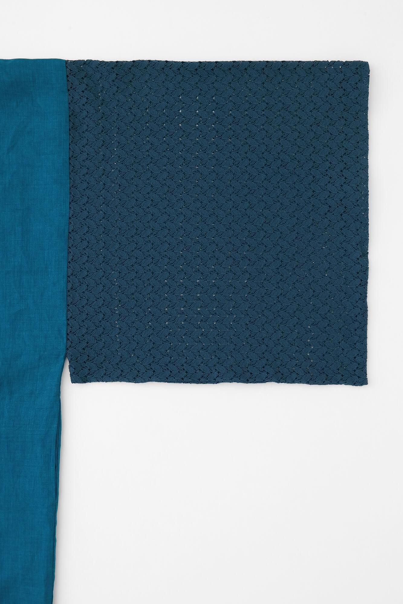 대마 x비침있는 자수 사각형 슬리브한텐(Kakusojanten) 싱글 (Hitoe)/Usuhanada)