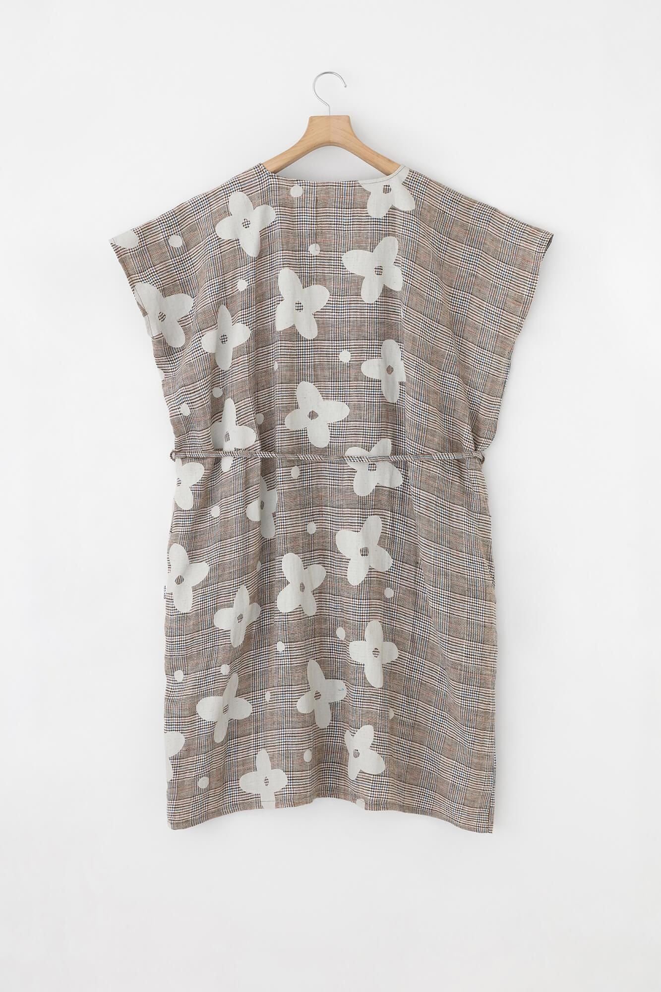 麻 格子織 長方形洋裝/山花風和留白