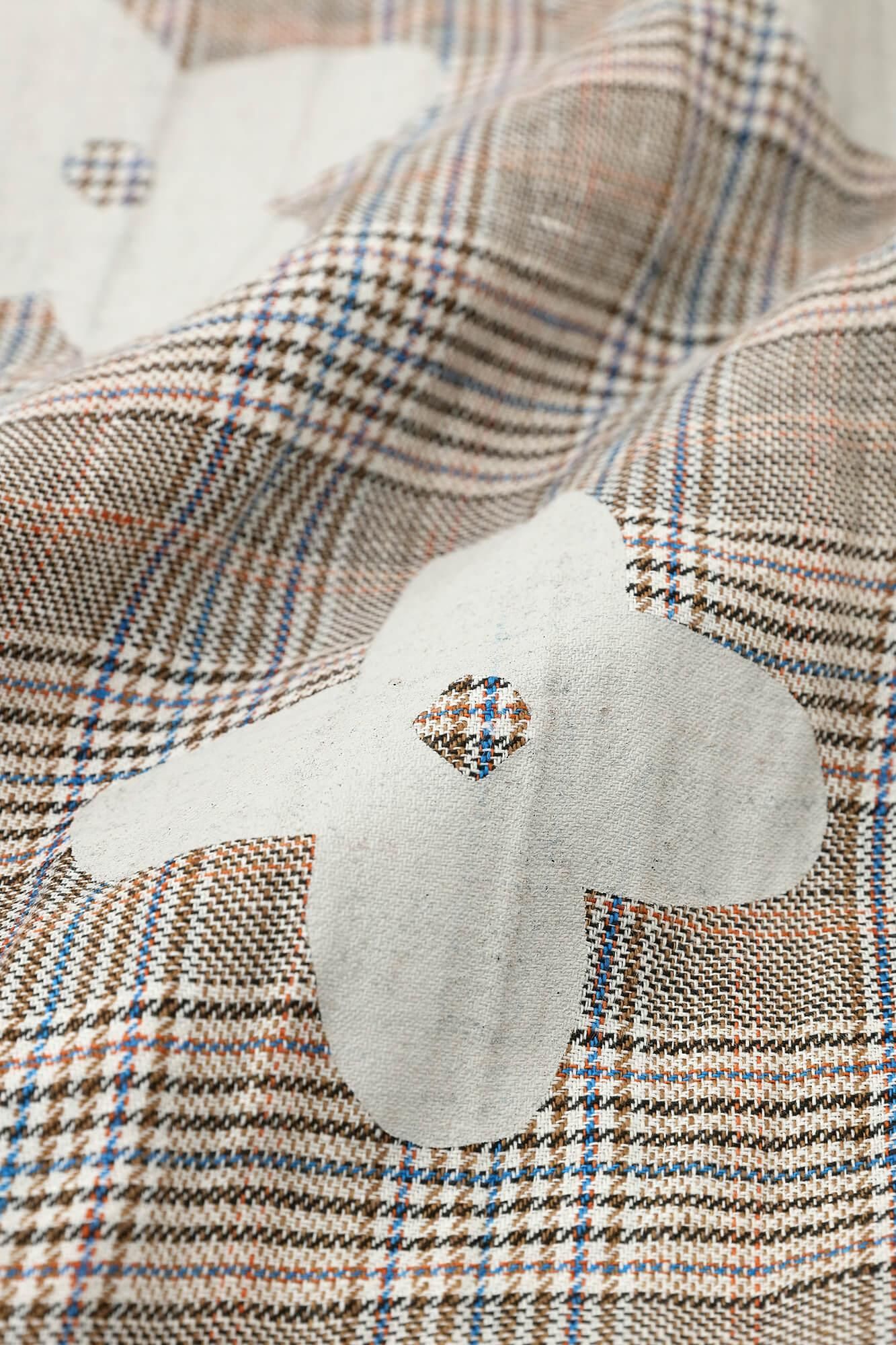 麻 格子織 長方形洋裝/山花風和留白