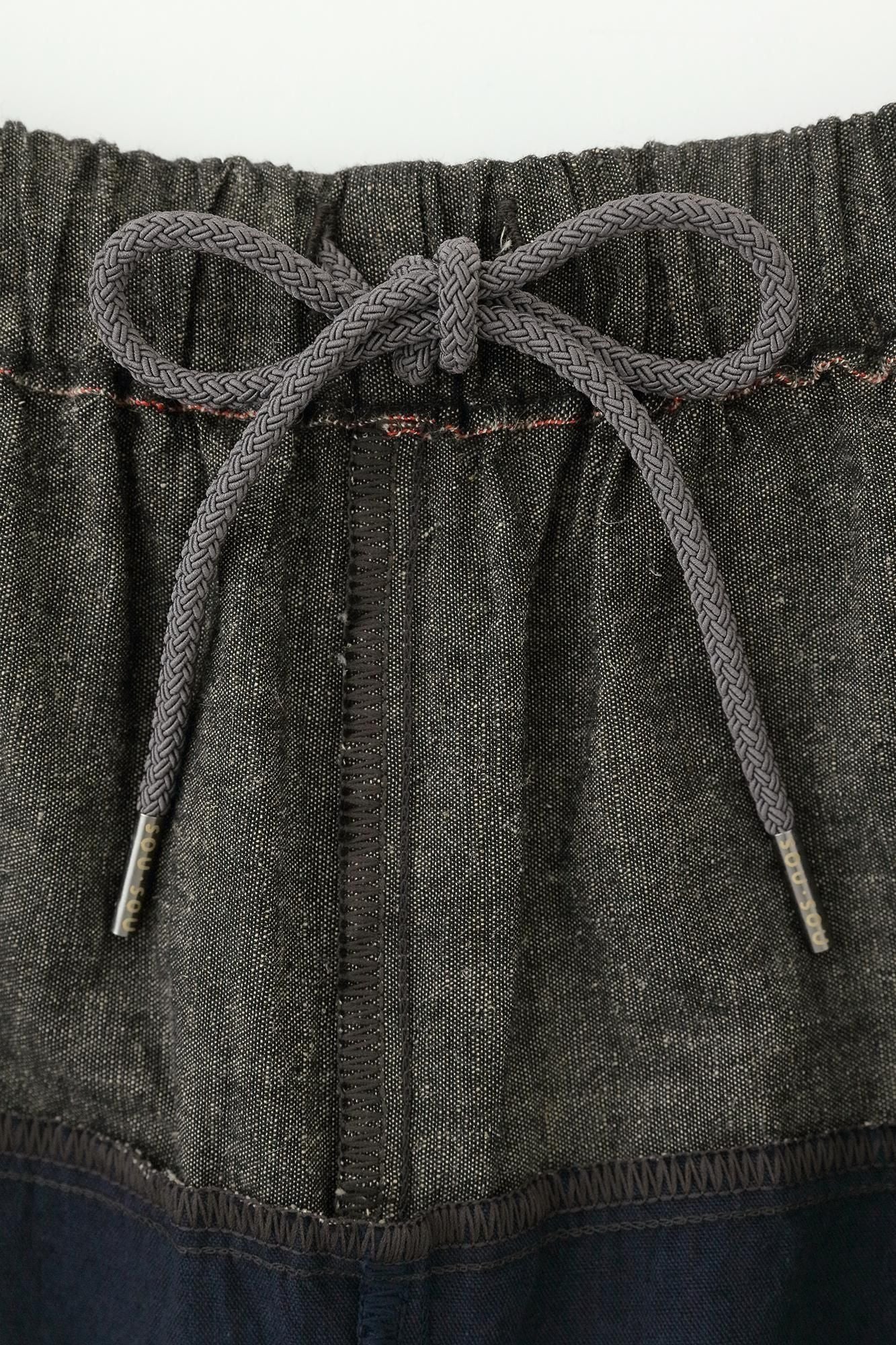 伊勢木棉20/20 麻混紡 和服帶長褲/灰炭色x茶利