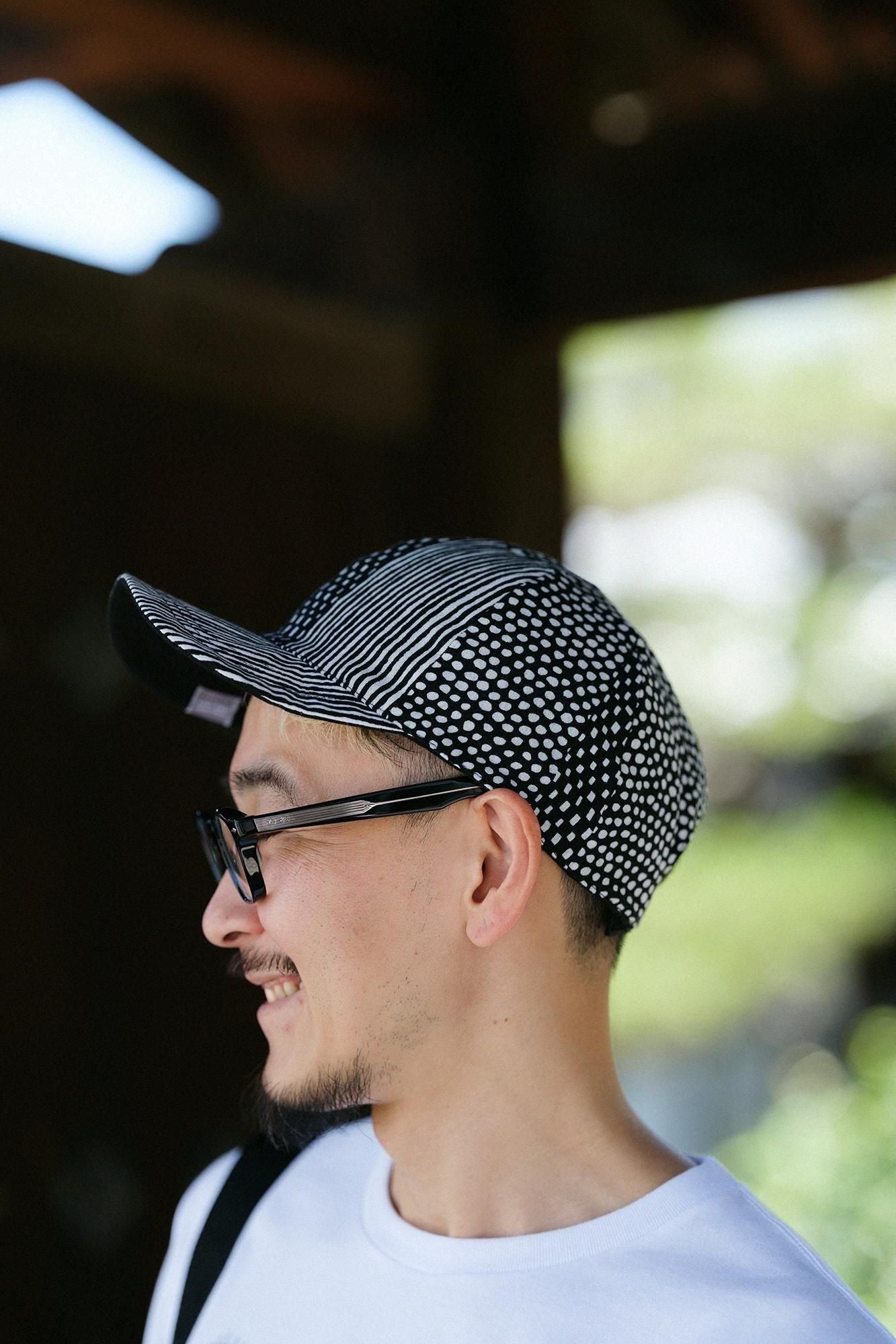 高島縮棉 20/20雙面用鴨舌帽/點線墨黑色