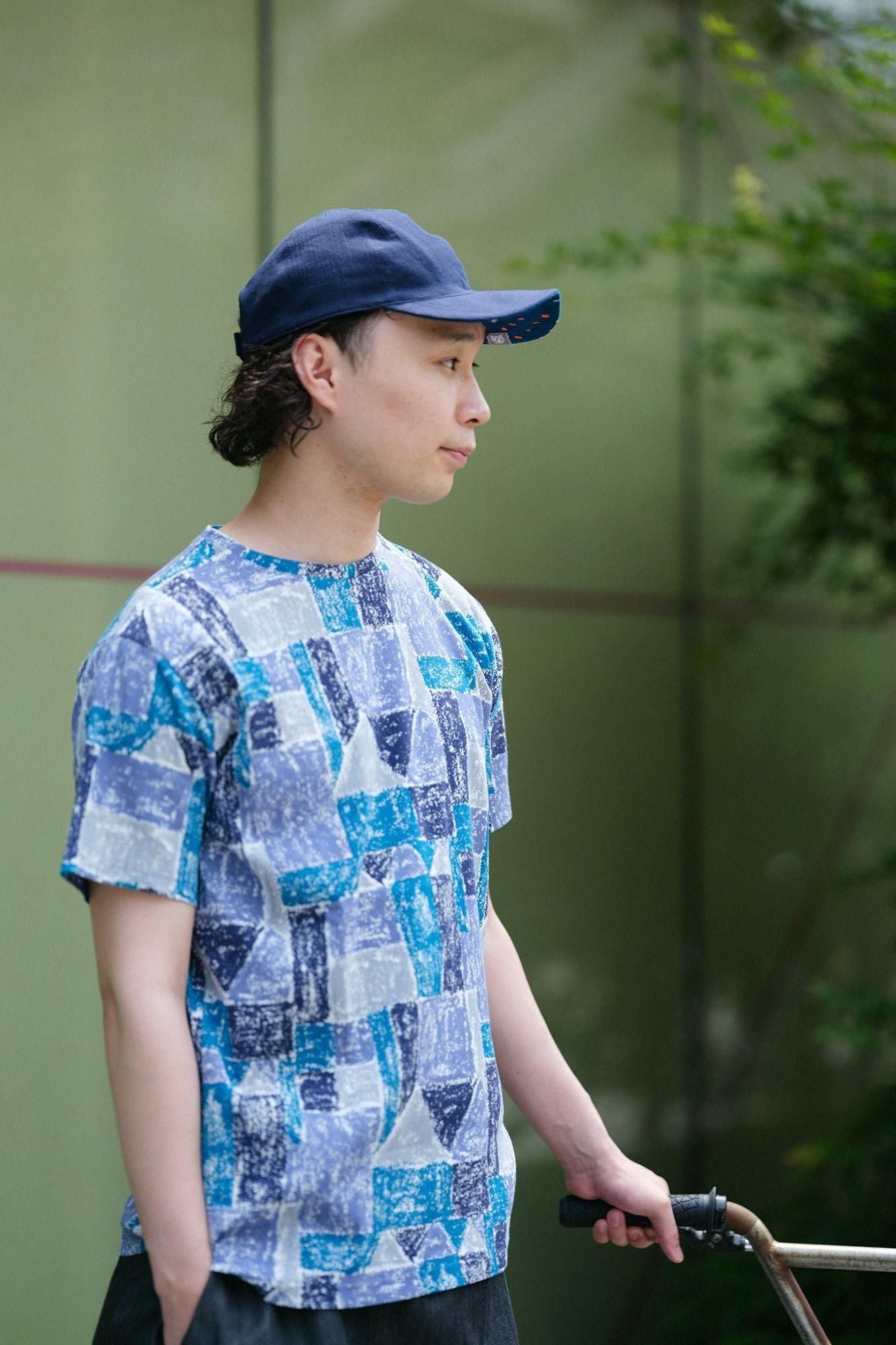 高島縮棉 20/20雙面用鴨舌帽/冰雹條紋