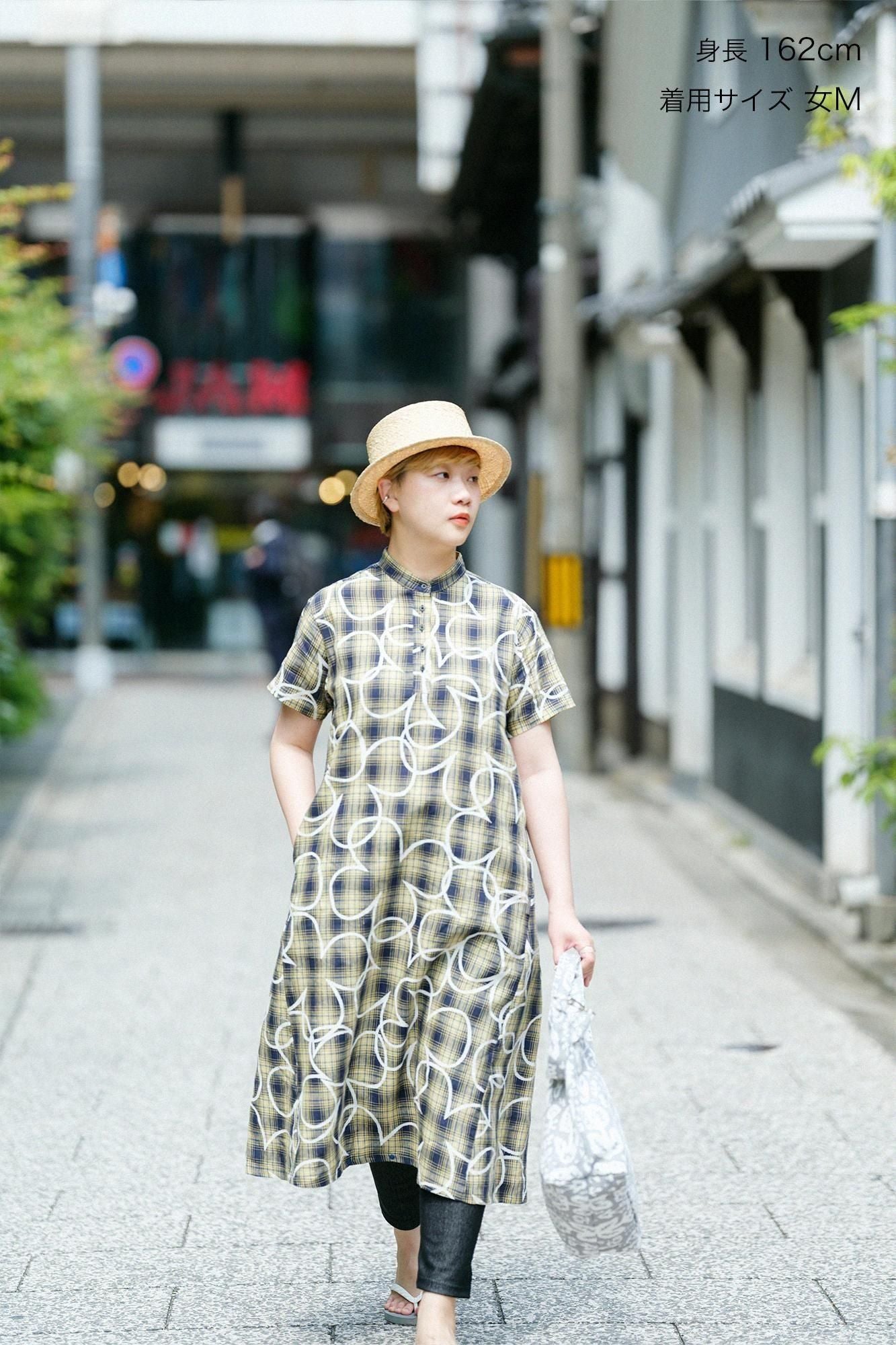 亞麻格子BIKE 連身裙/四葉草