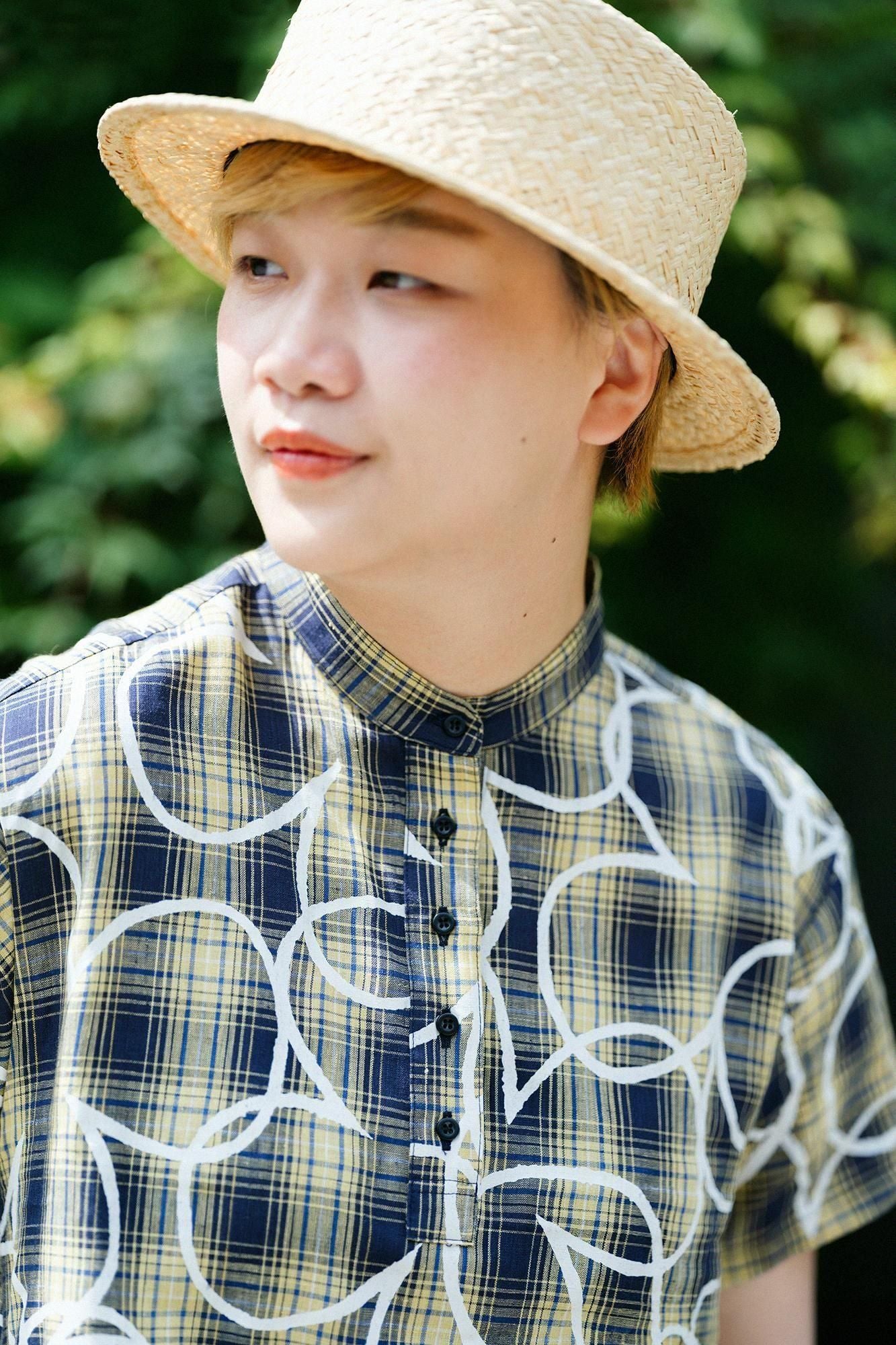 亞麻格子BIKE 連身裙/四葉草