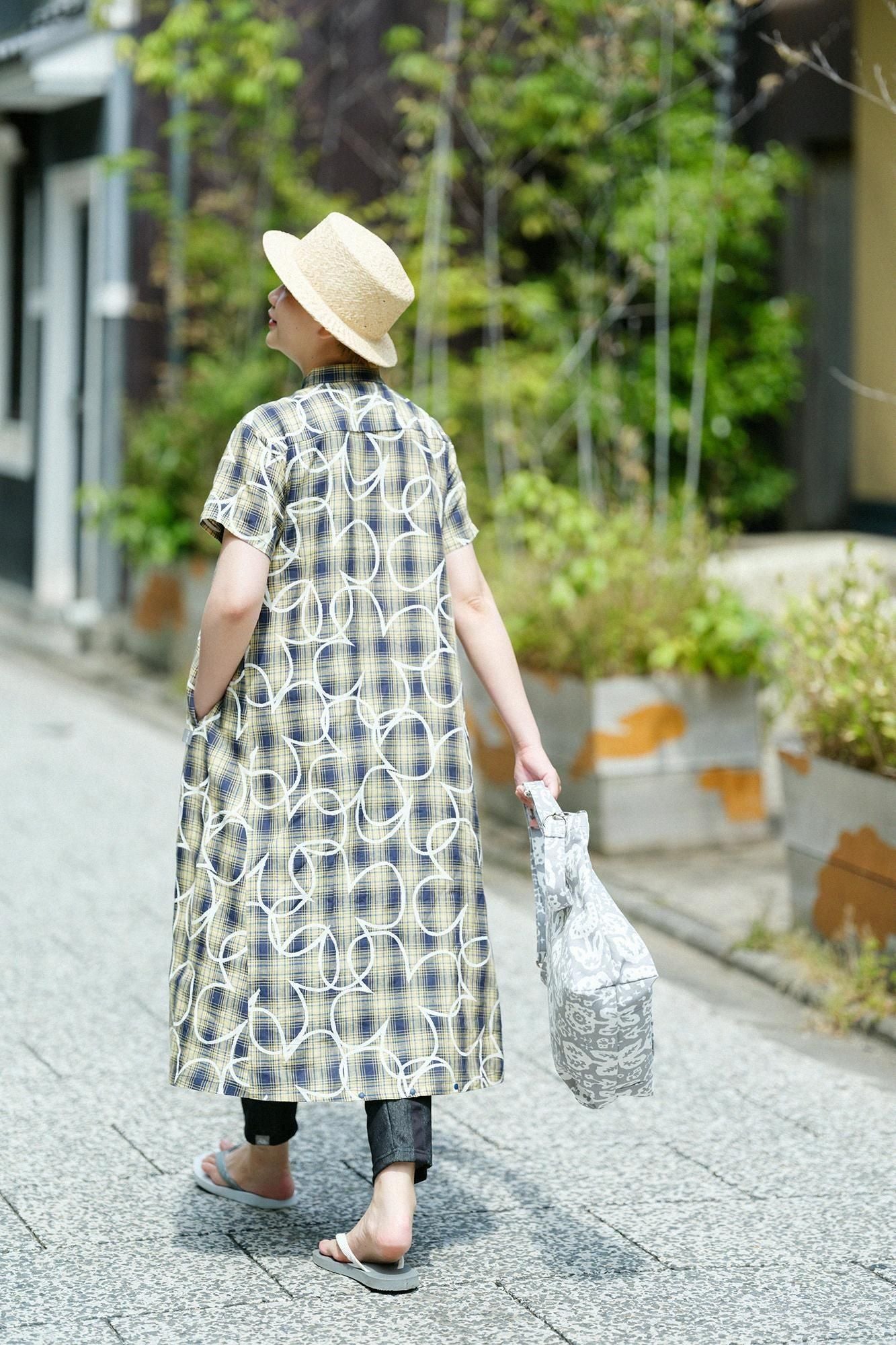 亞麻格子BIKE 連身裙/四葉草