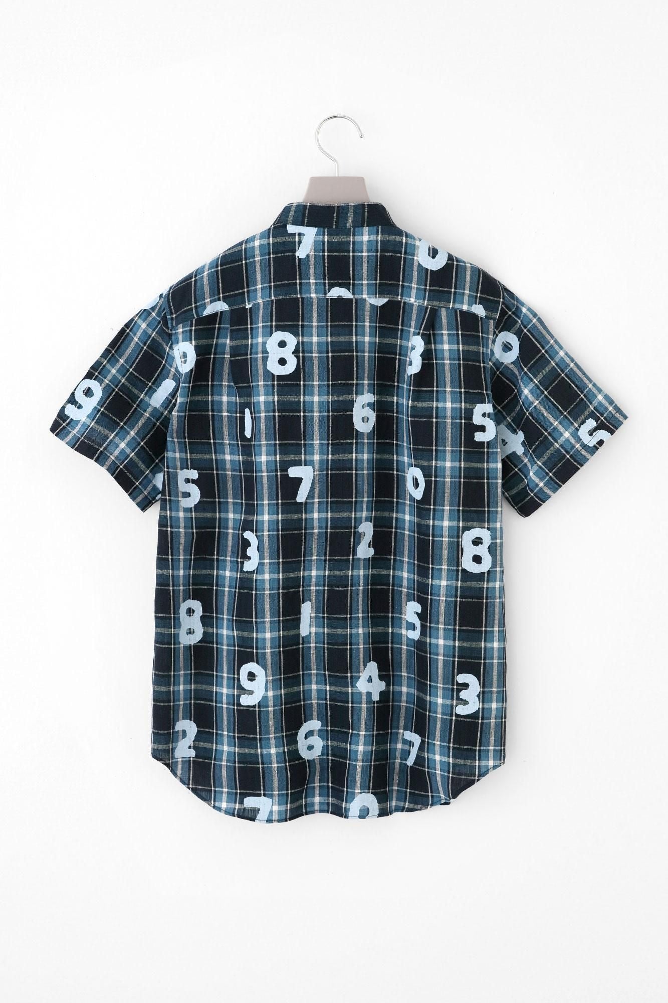 Linen Check Short Sleeve Shirt / SO-SU-U Navy x Sky Blue